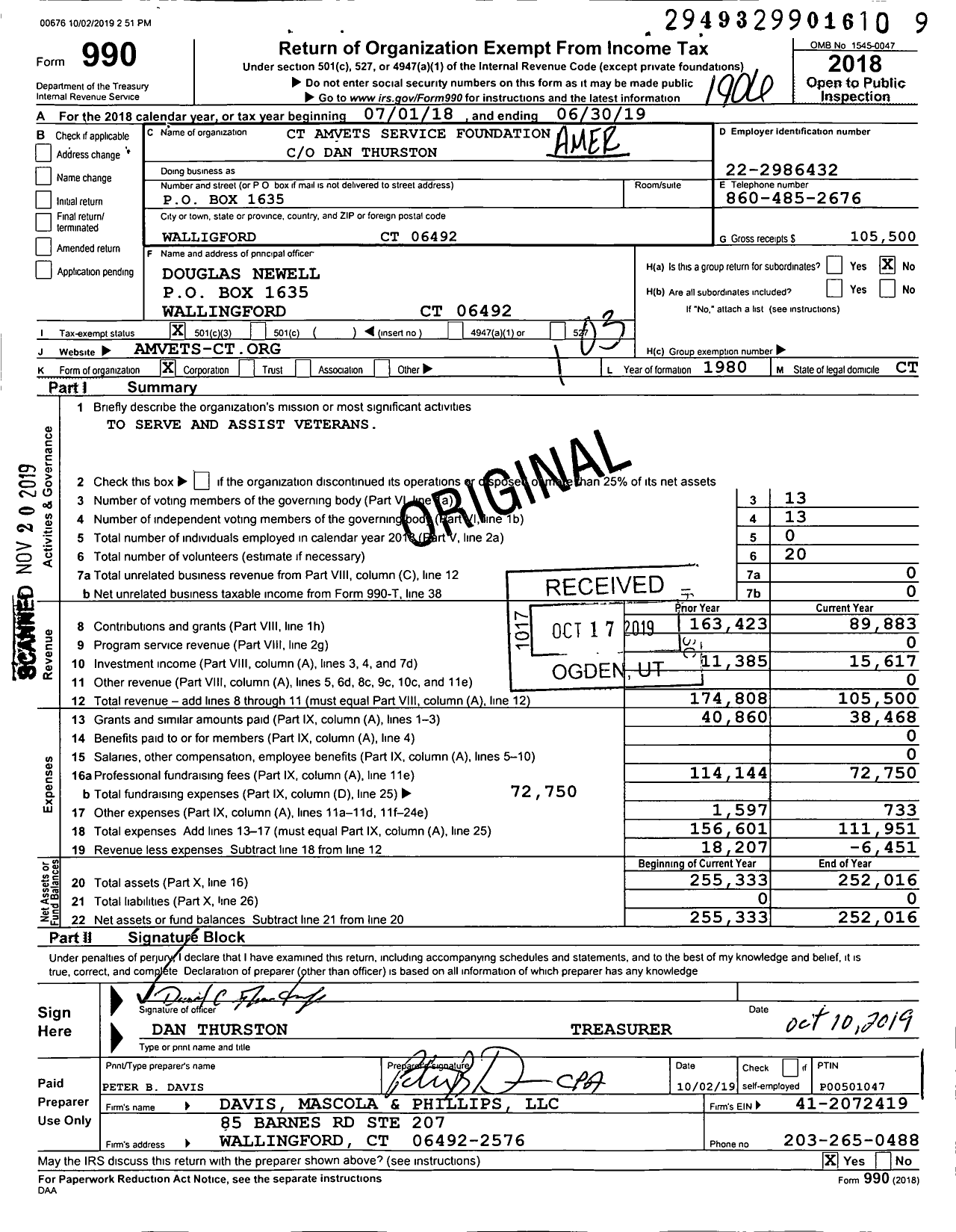 Image of first page of 2018 Form 990 for Connecticut Amvets Service Foundation