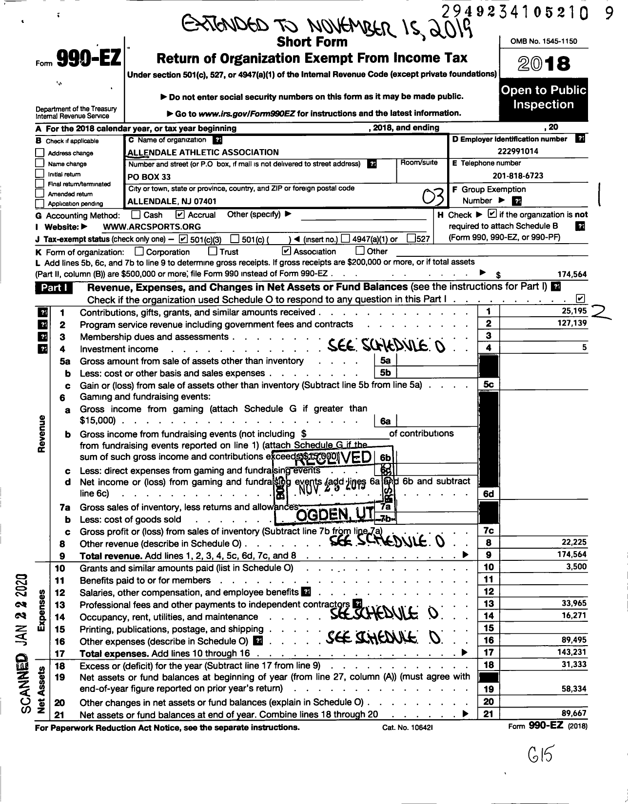 Image of first page of 2018 Form 990EZ for Allendale Recreation Commission