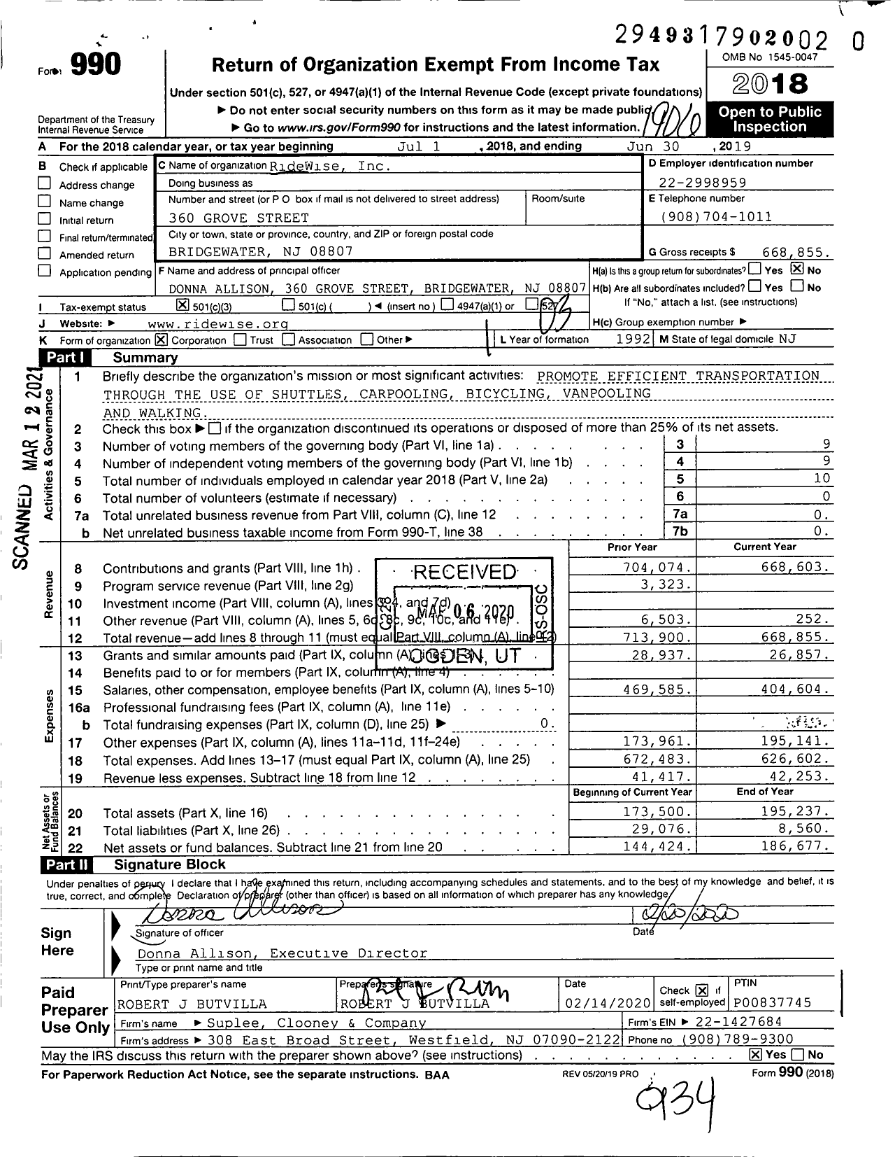 Image of first page of 2018 Form 990 for RideWise