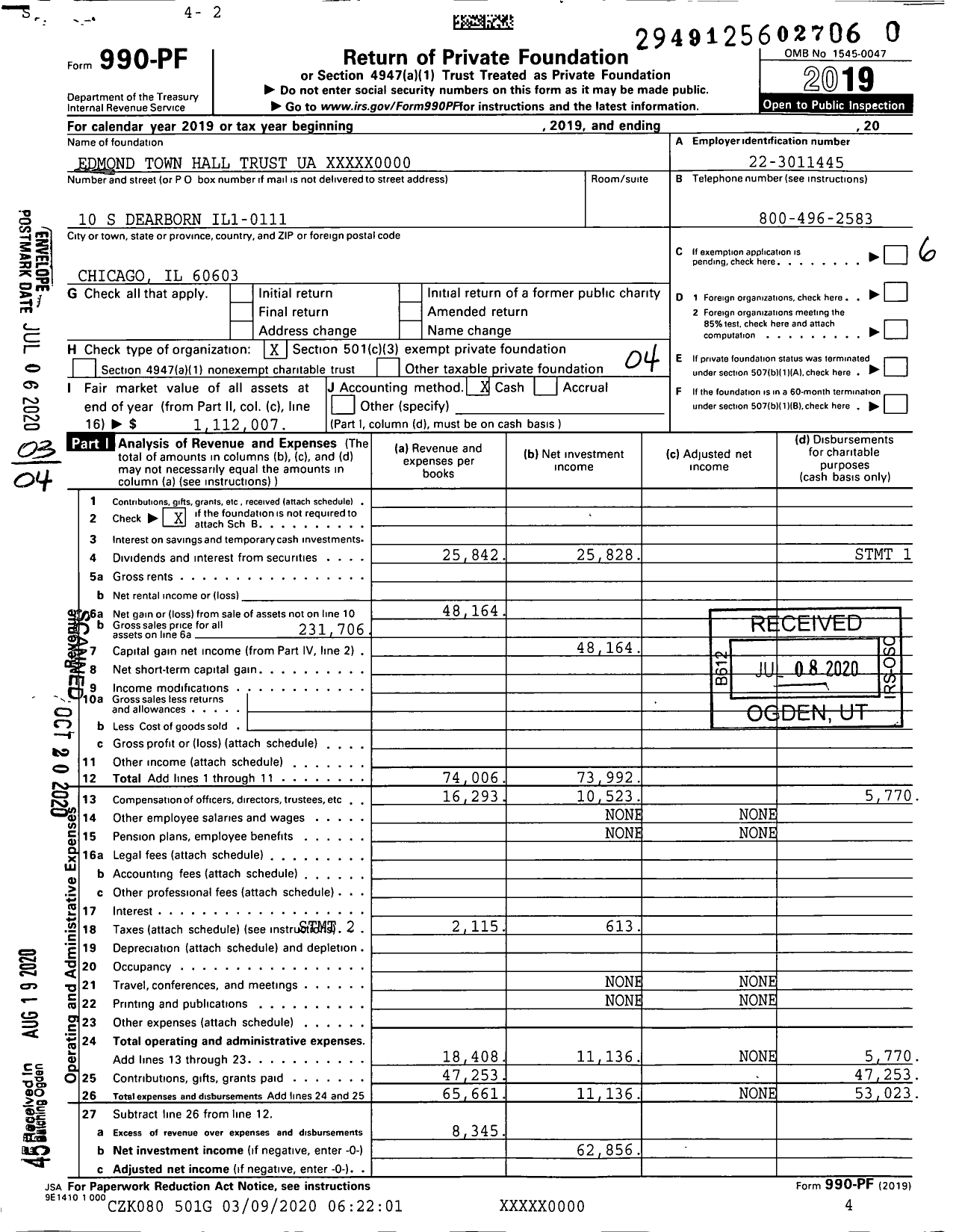 Image of first page of 2019 Form 990PR for Edmond Town Hall Trust XXXXX0000