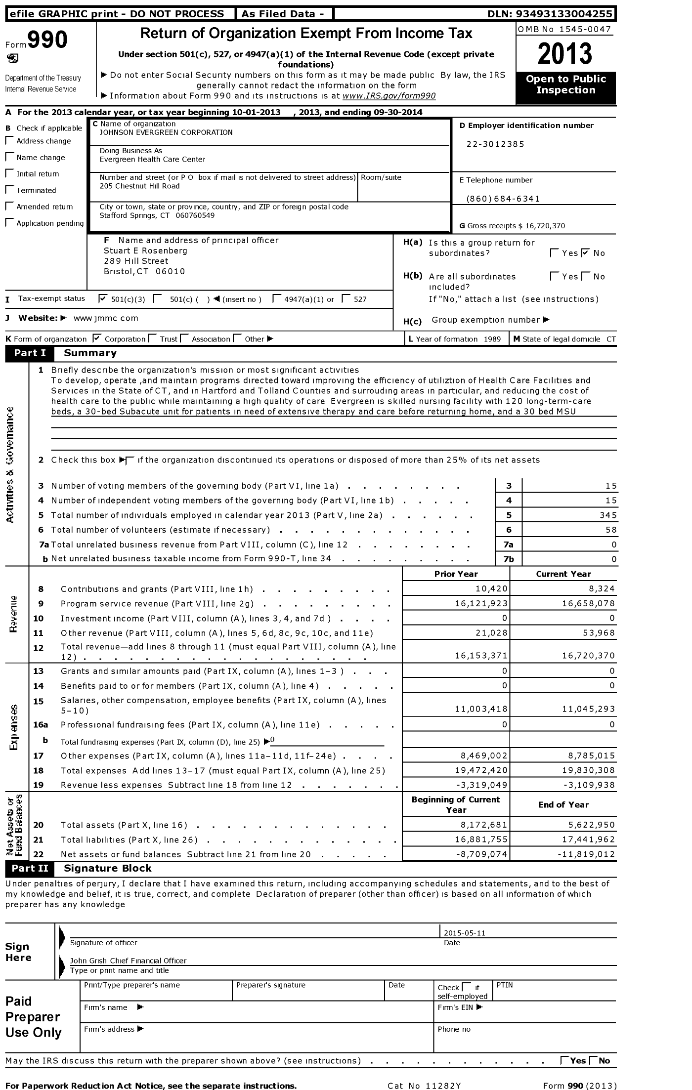 Image of first page of 2013 Form 990 for Johnson Evergreen Corporation
