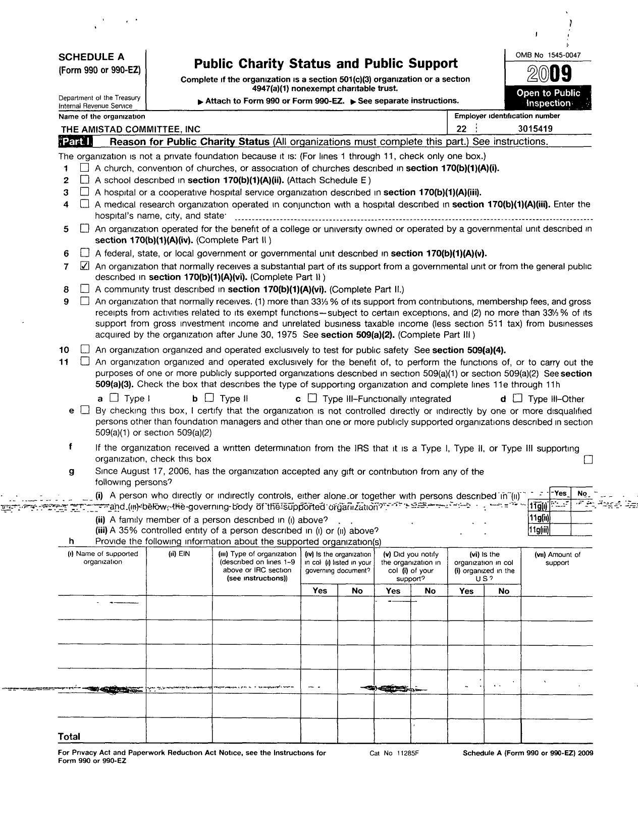 Image of first page of 2009 Form 990ER for Amistad Committee