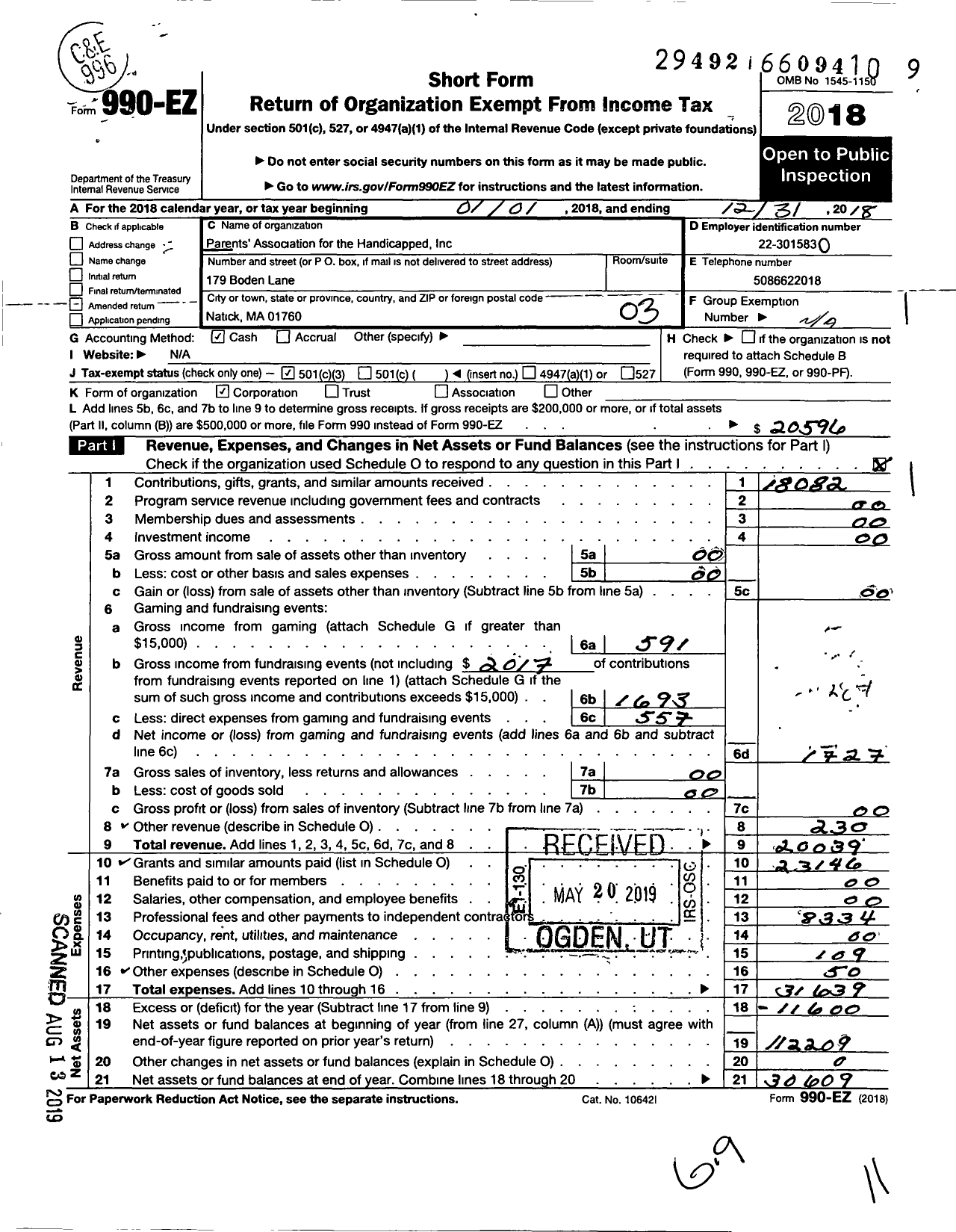 Image of first page of 2018 Form 990EZ for Path for Adaptive Opportunities