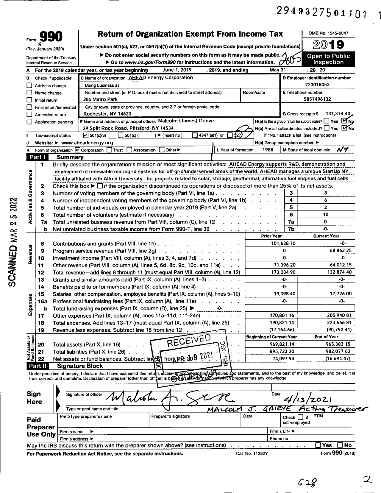 Image of first page of 2019 Form 990 for Ahead Energy Corporation