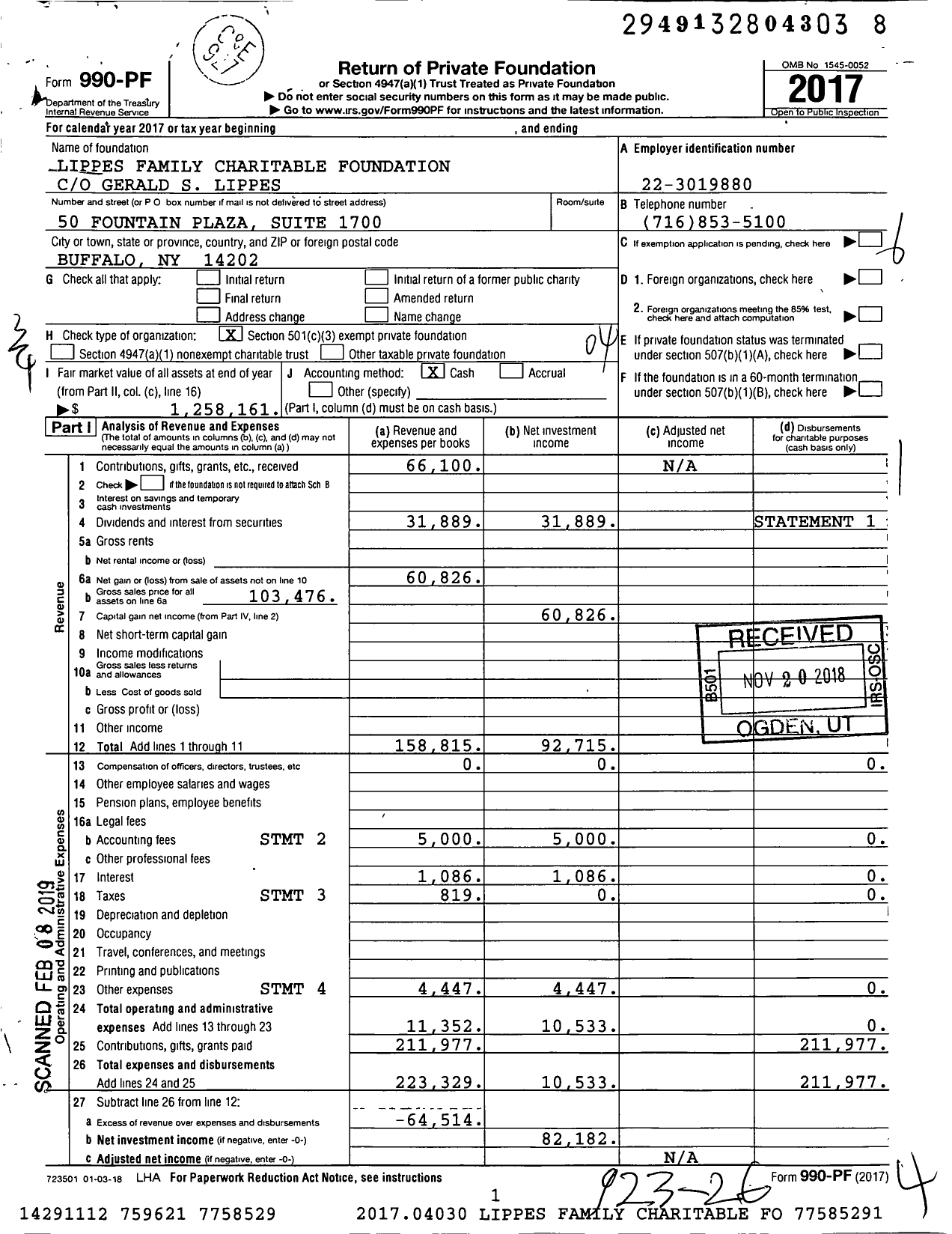 Image of first page of 2017 Form 990PF for Lippes Family Charitable Foundation