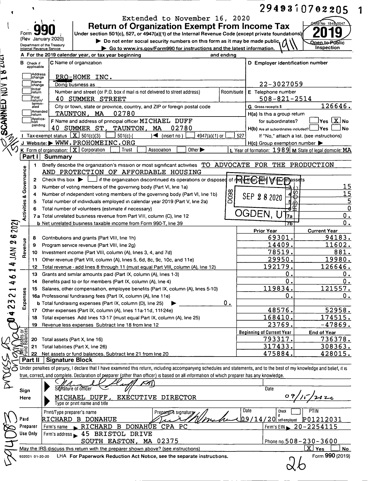 Image of first page of 2018 Form 990 for Pro-Home