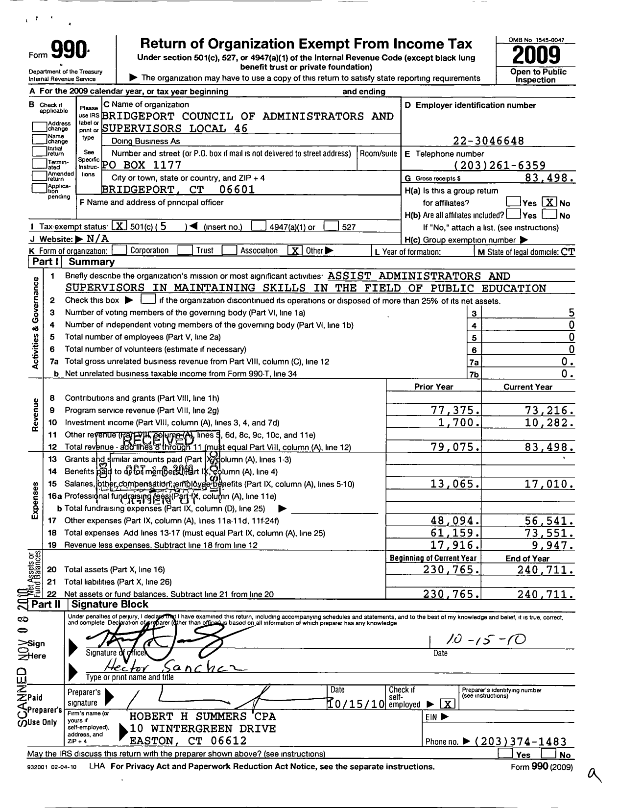 Image of first page of 2009 Form 990O for Bridgeport Council of Administrators and Supervisors