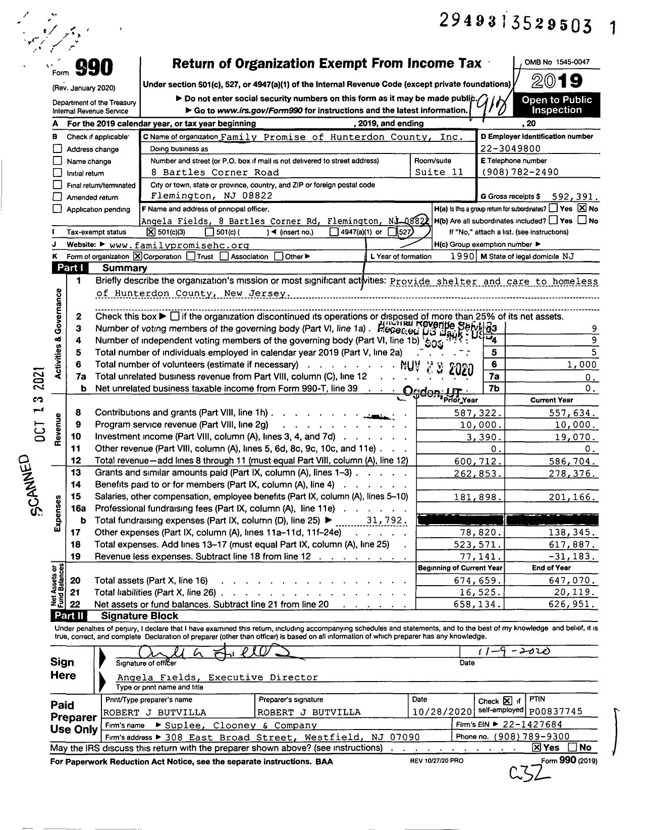 Image of first page of 2019 Form 990 for Family Promise of Hunterdon County