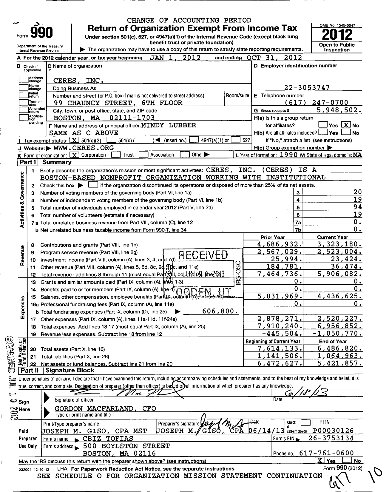 Image of first page of 2011 Form 990 for Ceres