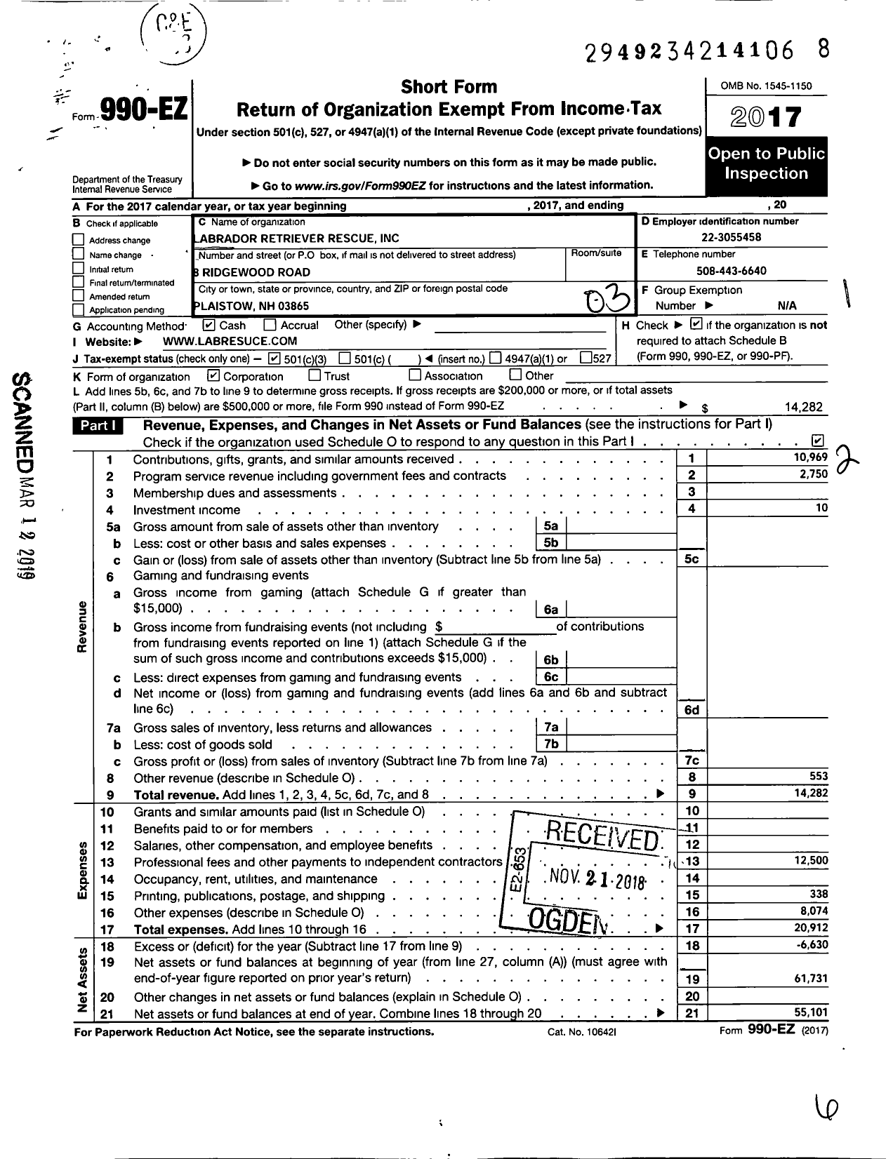 Image of first page of 2017 Form 990EZ for Labrador Retriever Rescue