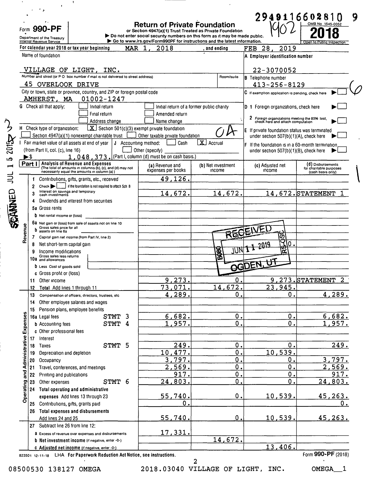 Image of first page of 2018 Form 990PF for Light Omega