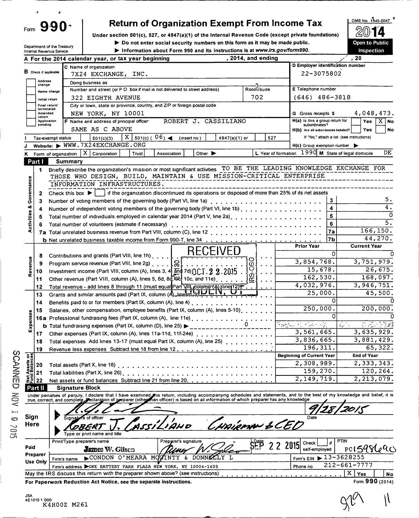 Image of first page of 2014 Form 990O for 7x24 Exchange International