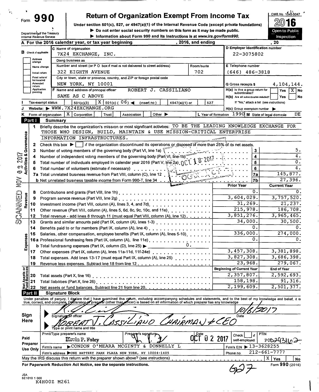 Image of first page of 2016 Form 990O for 7x24 Exchange International