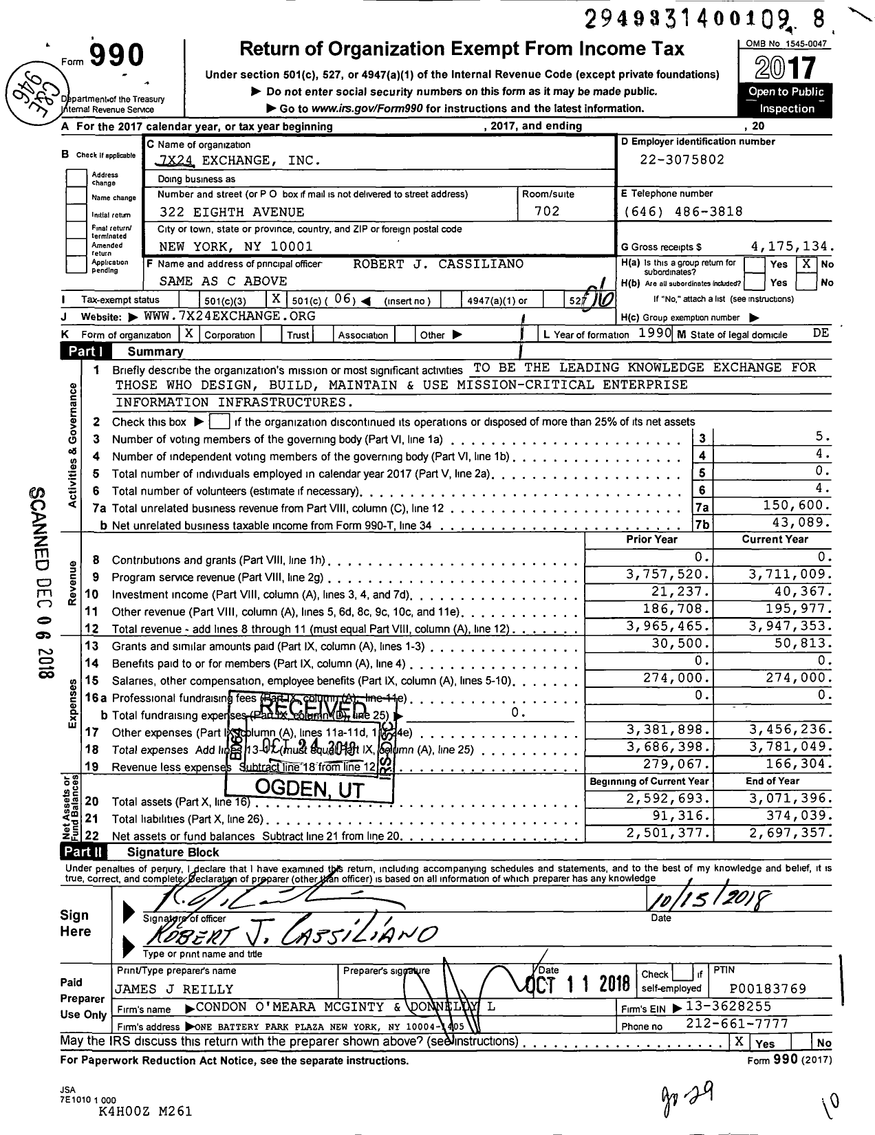 Image of first page of 2017 Form 990O for 7x24 Exchange International