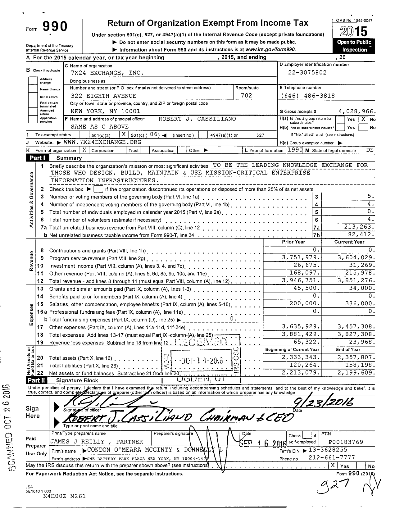 Image of first page of 2015 Form 990O for 7x24 Exchange International