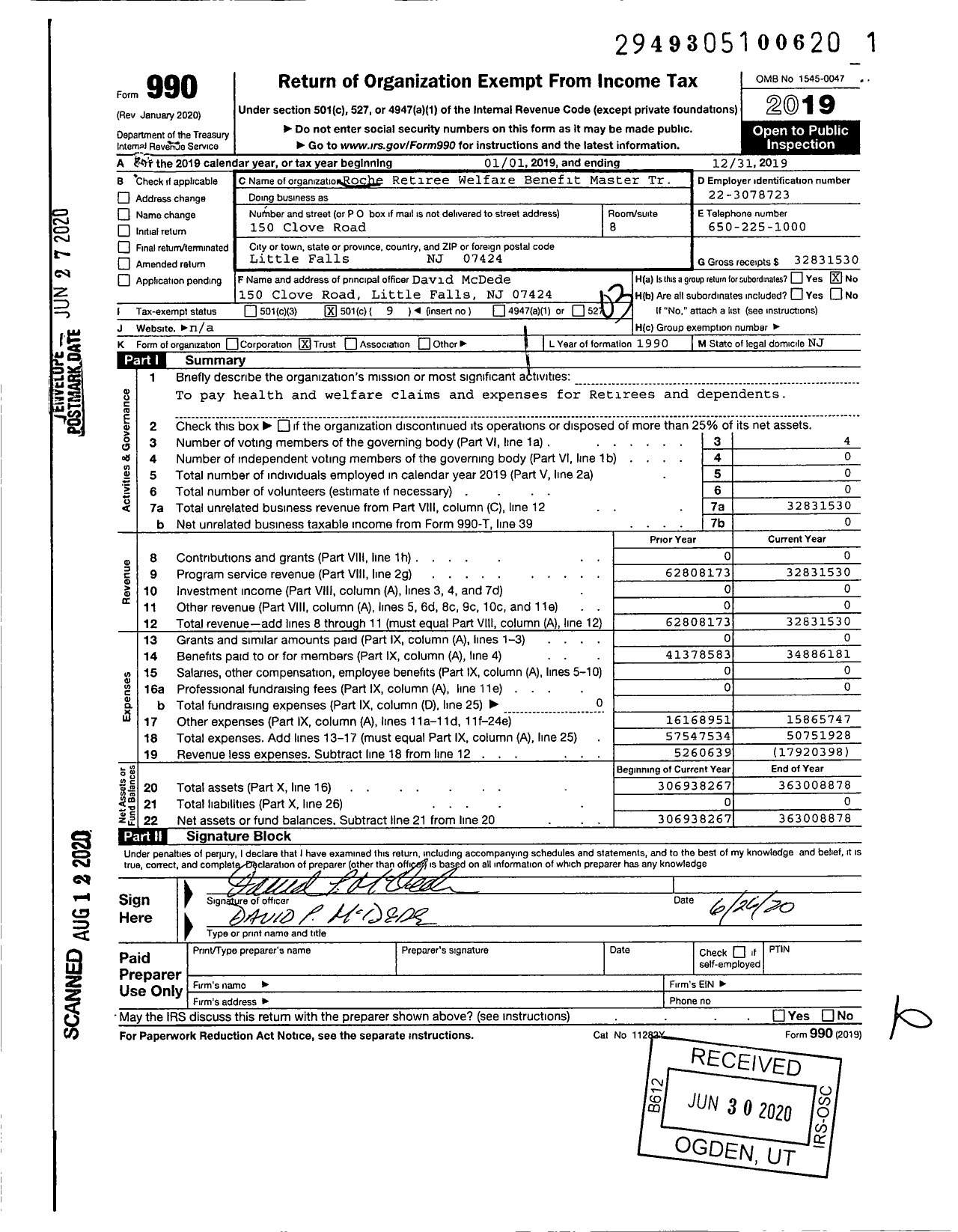 Image of first page of 2019 Form 990 for Roche Retiree Welfare Benefit Trust