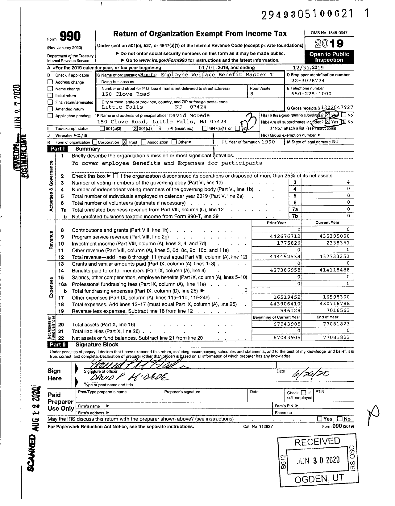 Image of first page of 2019 Form 990 for Roche Employee Welfare Benefits Trust