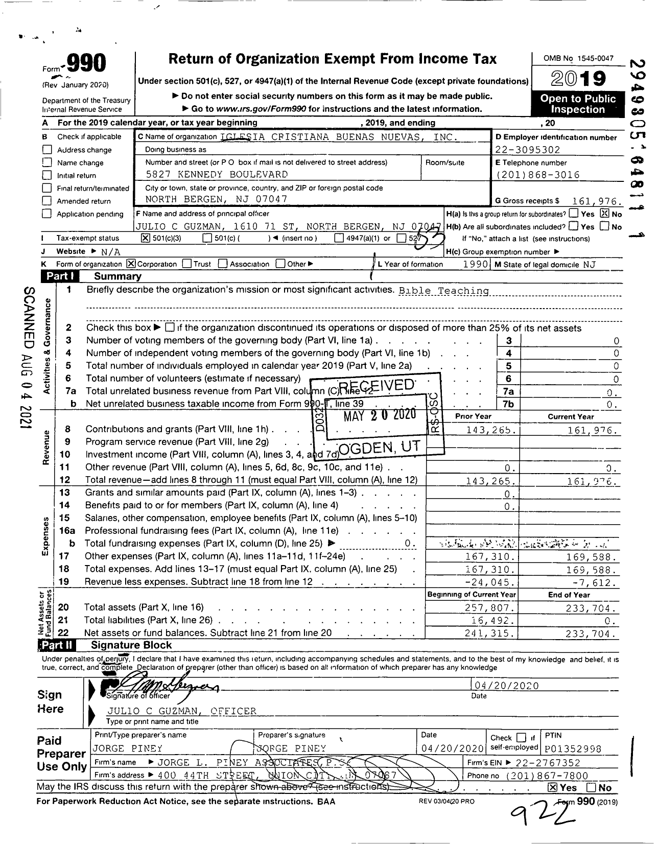 Image of first page of 2019 Form 990 for Iglesia Cristiana Buenas Nuevas
