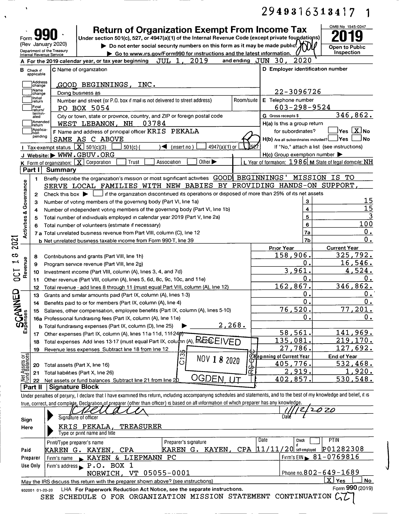 Image of first page of 2019 Form 990 for Good Beginnings