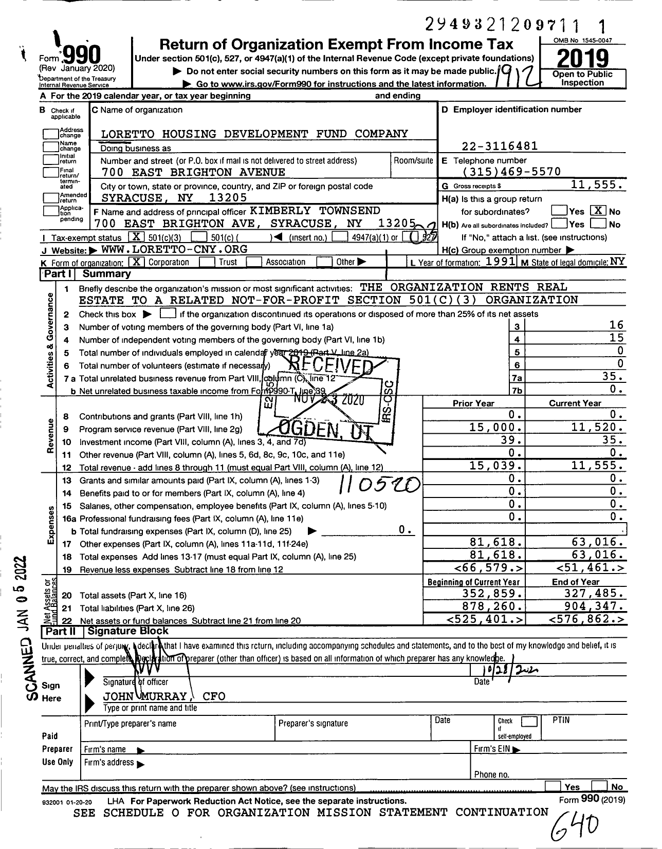 Image of first page of 2019 Form 990 for Loretto Housing Development Fund Company