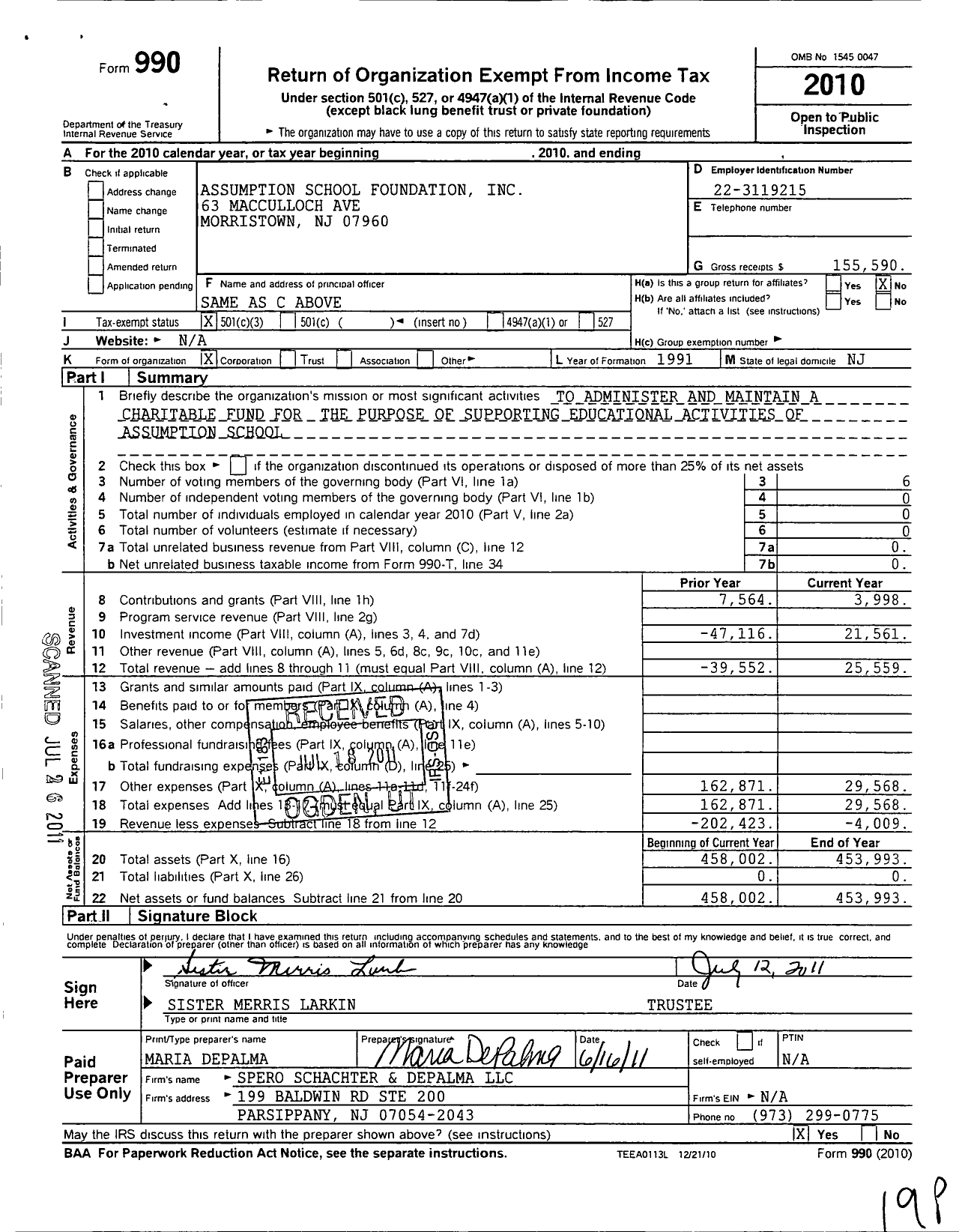 Image of first page of 2010 Form 990 for Assumption School Foundation