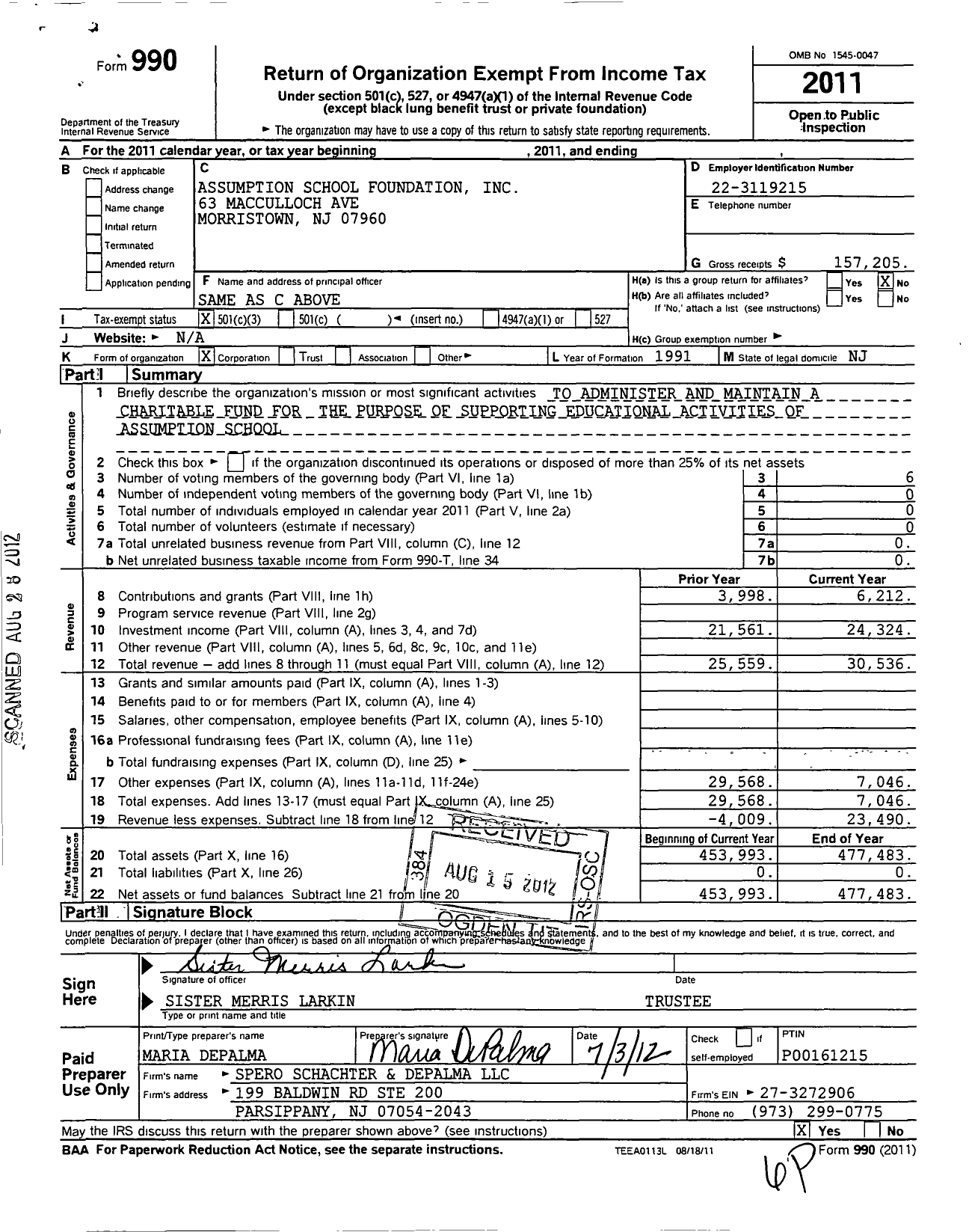 Image of first page of 2011 Form 990 for Assumption School Foundation