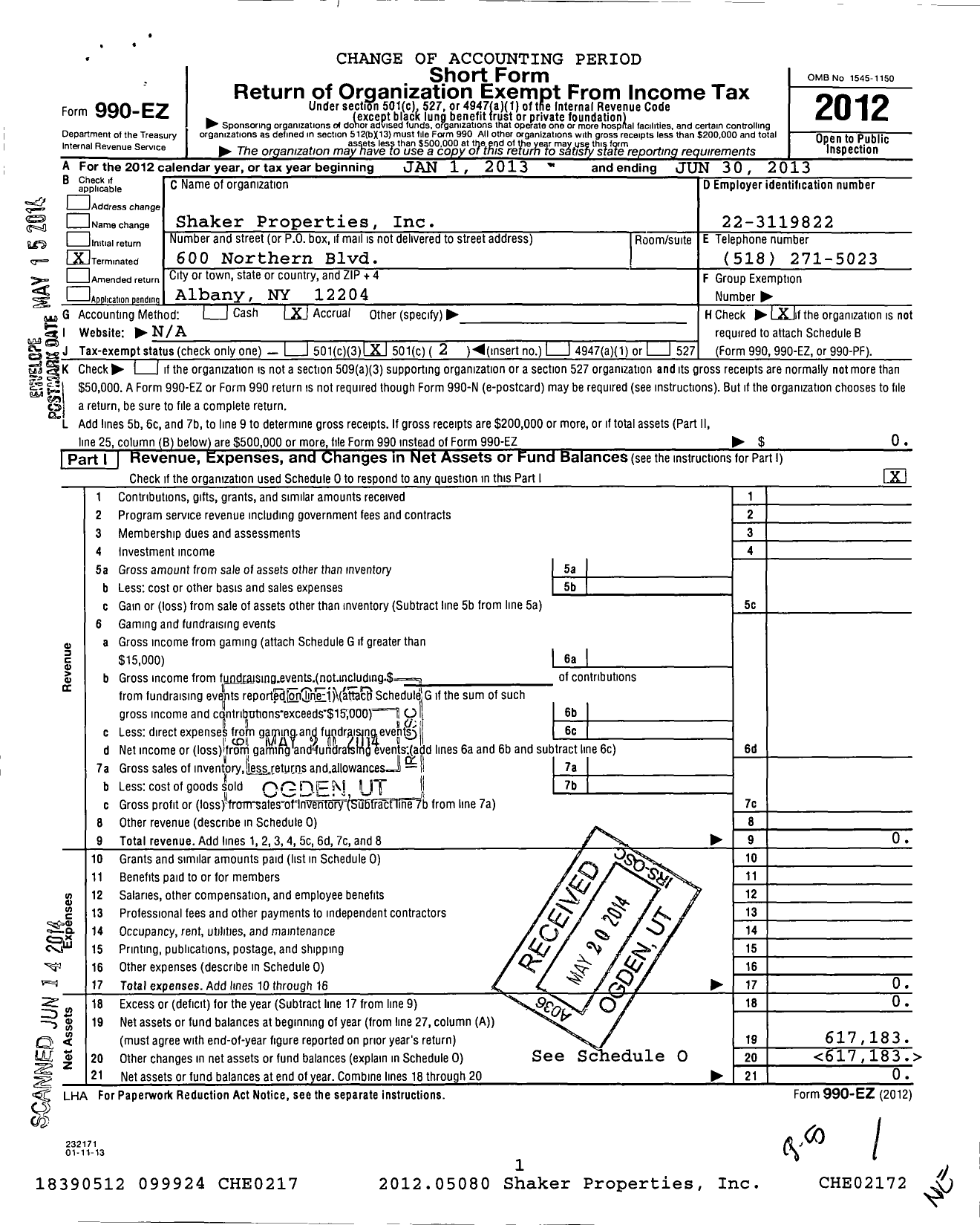 Image of first page of 2013 Form 990EO for Shaker Properties