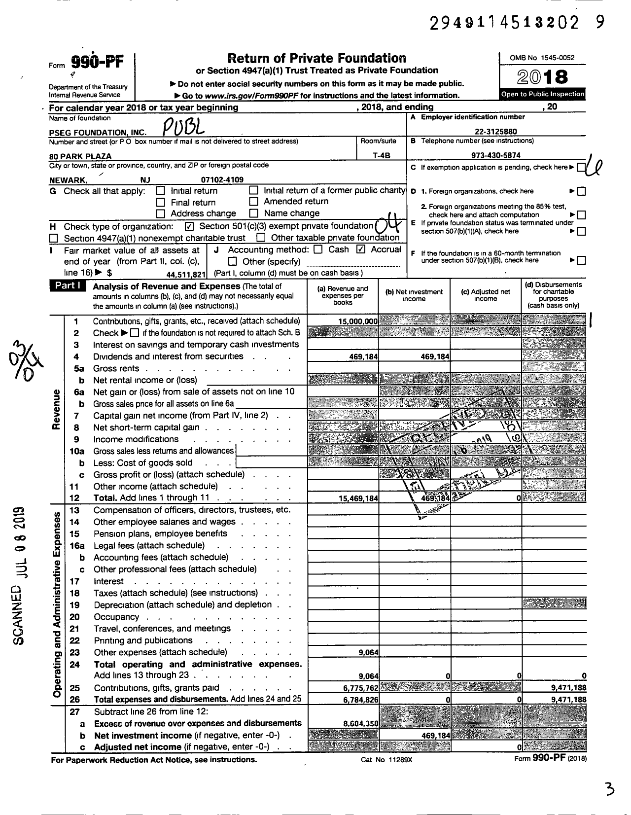 Image of first page of 2018 Form 990PF for PSEG Foundation