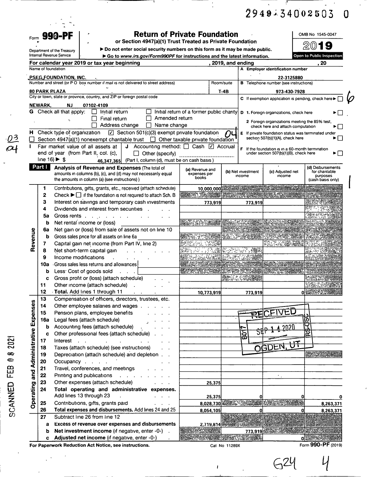Image of first page of 2019 Form 990PF for PSEG Foundation