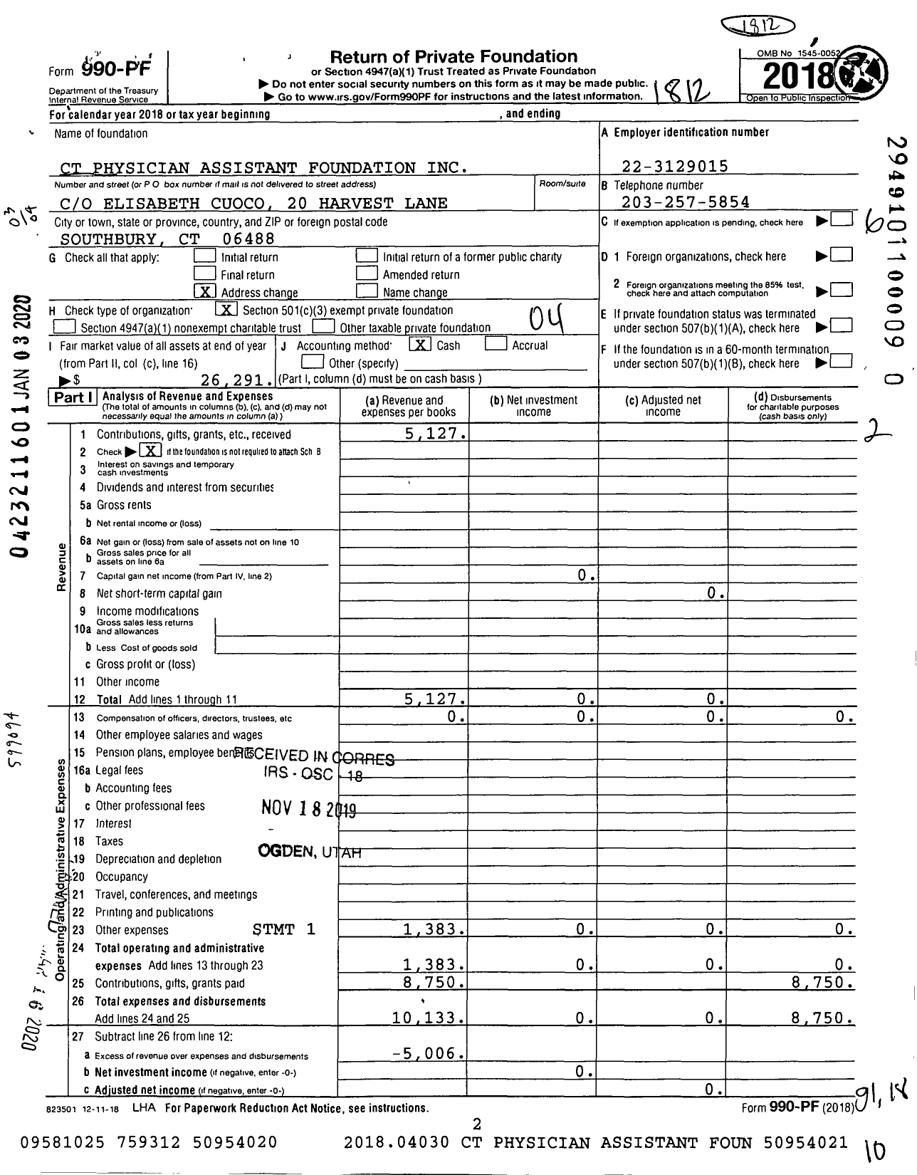 Image of first page of 2018 Form 990PR for Connecticut Physician Assistant Foundation