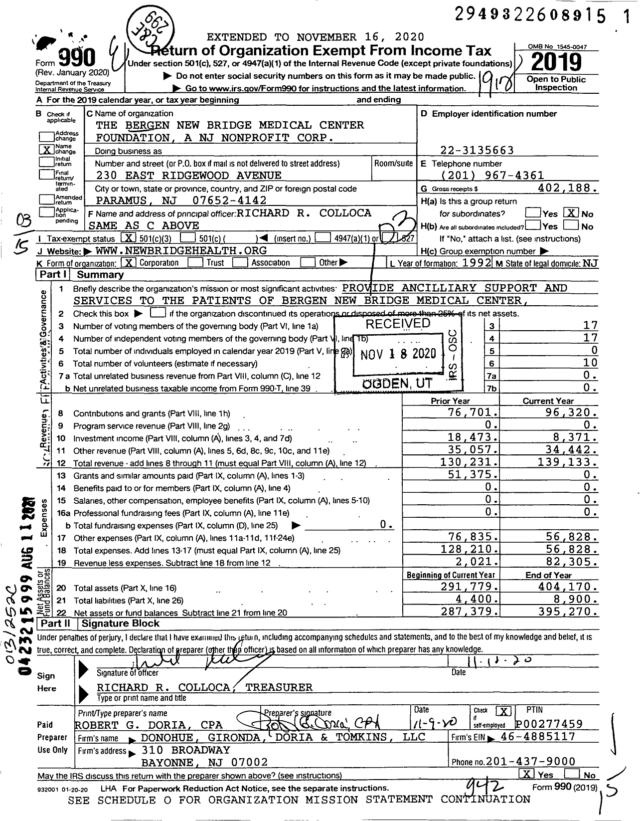 Image of first page of 2019 Form 990 for The Bergen New Bridge Medical Center Foundation A NJ Nonprofit Corporation