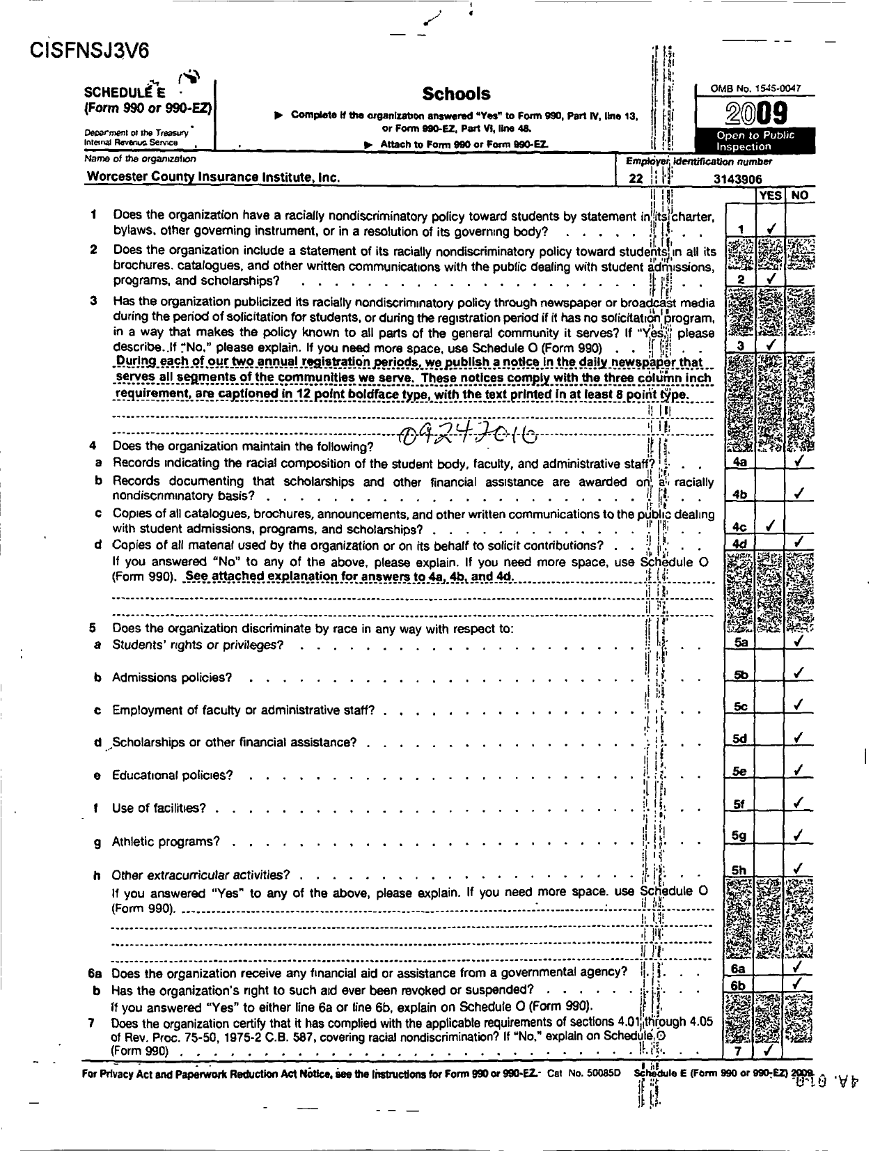 Image of first page of 2009 Form 990ER for Worcester County Insurance Institute