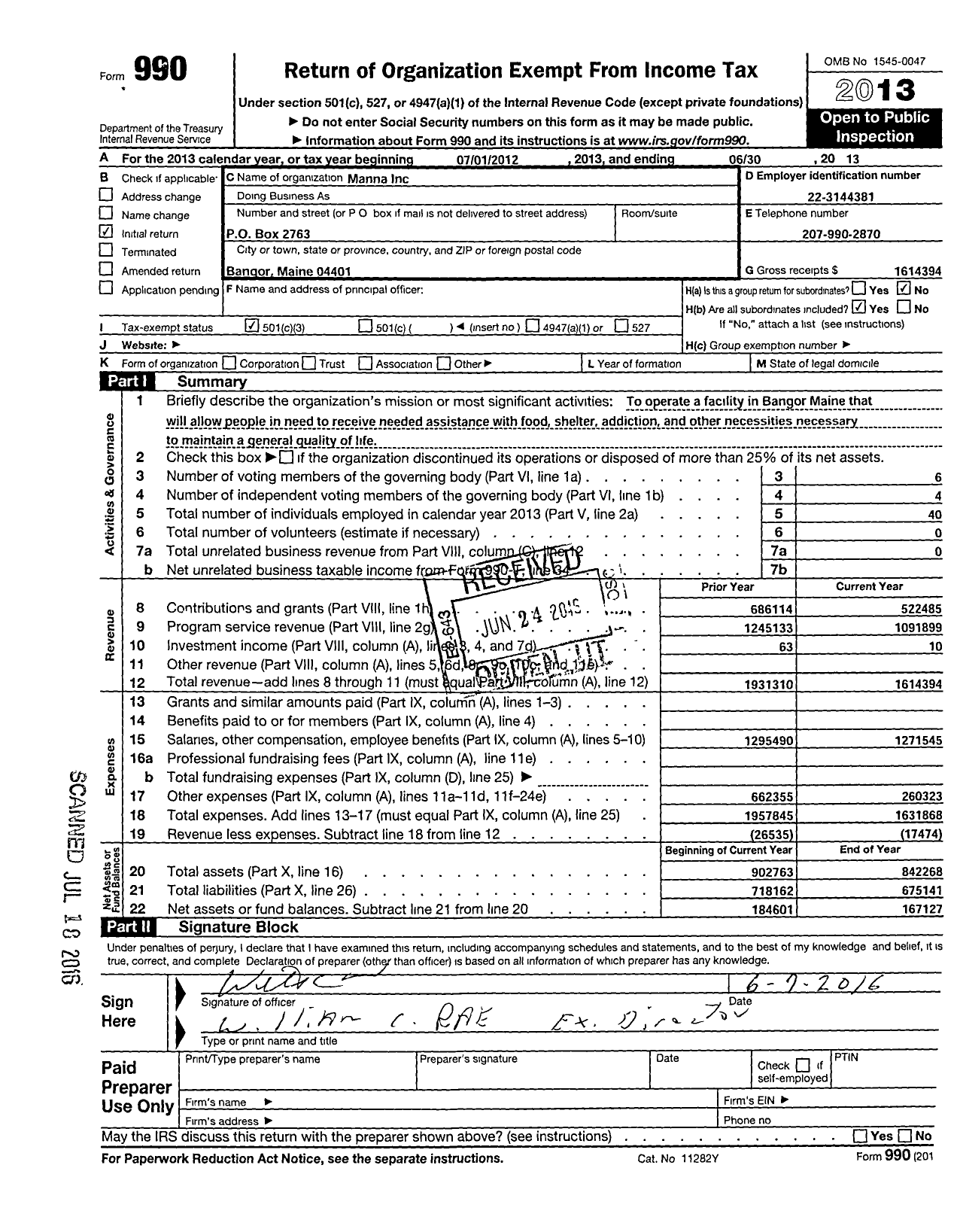 Image of first page of 2012 Form 990 for Manna