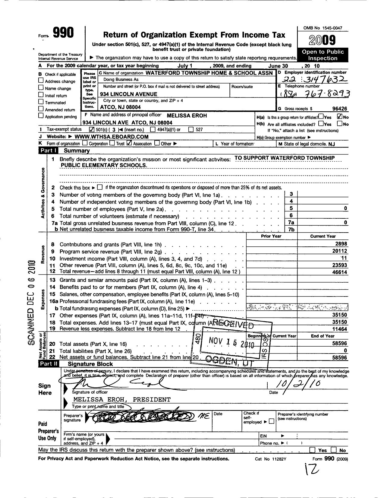 Image of first page of 2009 Form 990 for Waterford TWP Home and School Association