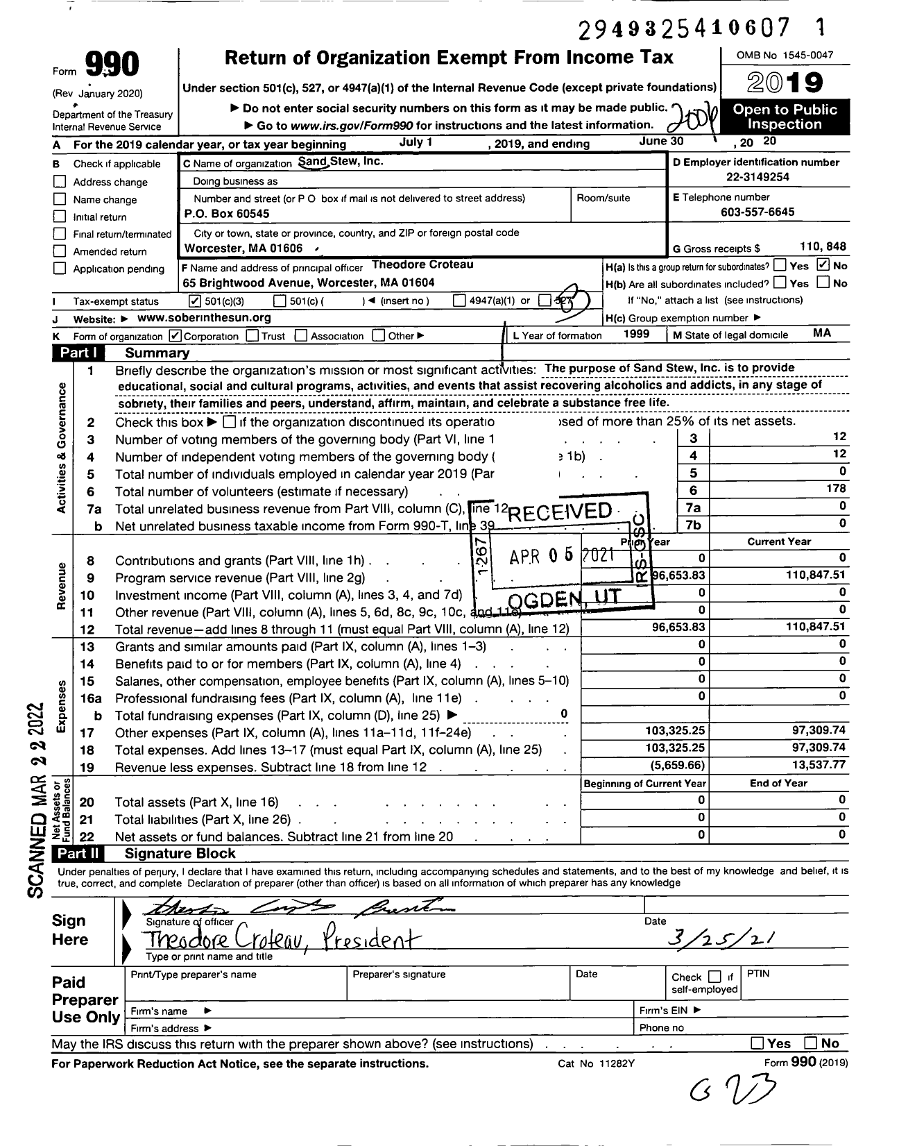 Image of first page of 2019 Form 990 for Sand Stew