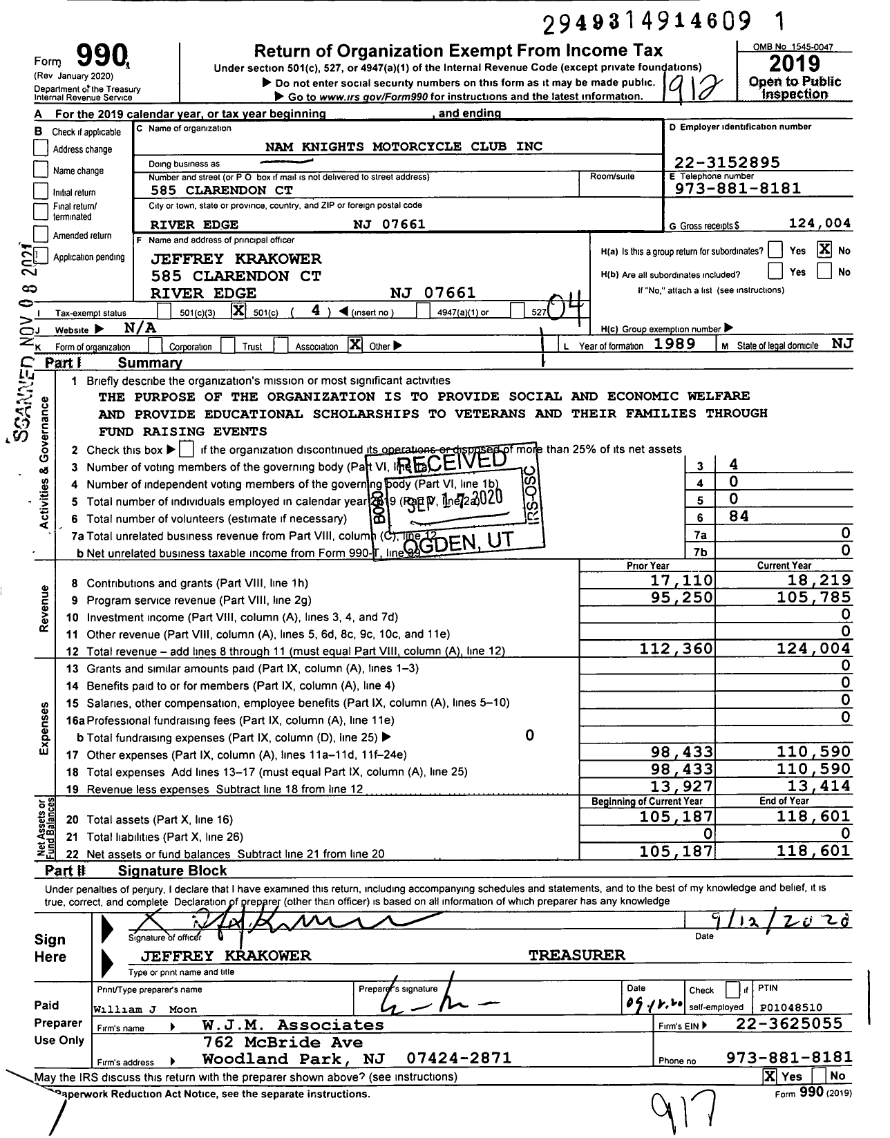 Image of first page of 2019 Form 990O for Namknight Knights Motorcycle Club