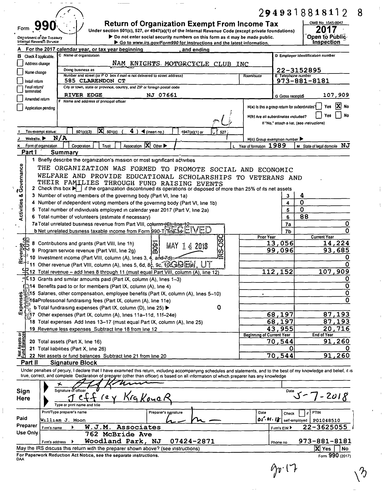 Image of first page of 2017 Form 990O for Namknight Knights Motorcycle Club