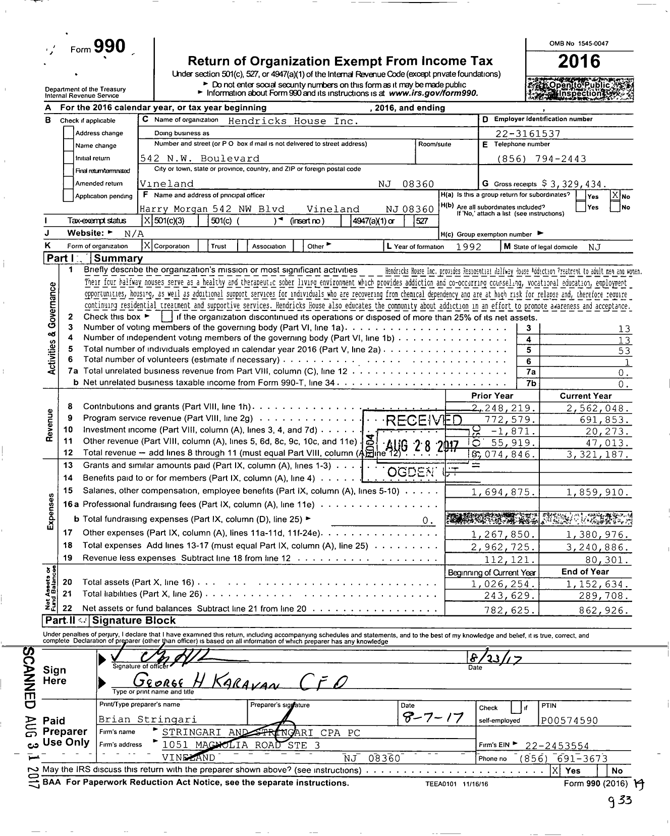 Image of first page of 2016 Form 990 for Hendricks House