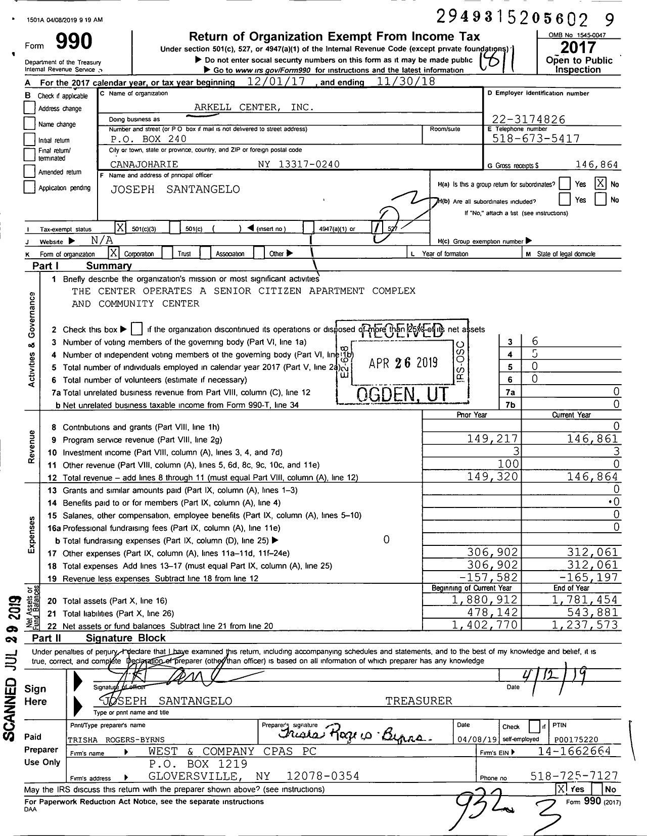 Image of first page of 2017 Form 990 for Arkell Center