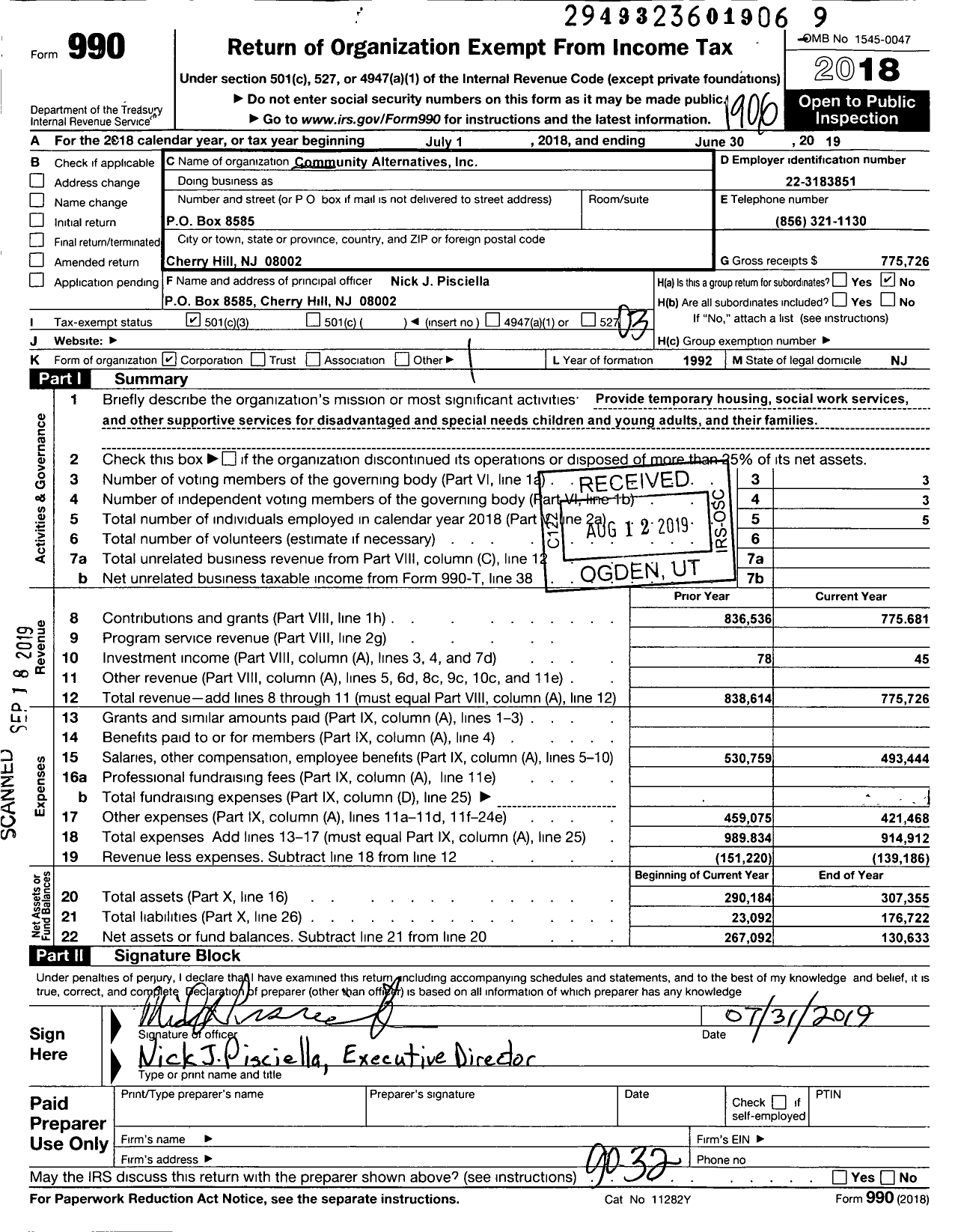 Image of first page of 2018 Form 990 for Community Alternatives