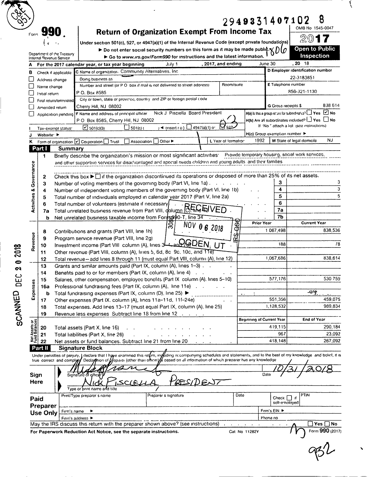 Image of first page of 2017 Form 990 for Community Alternatives