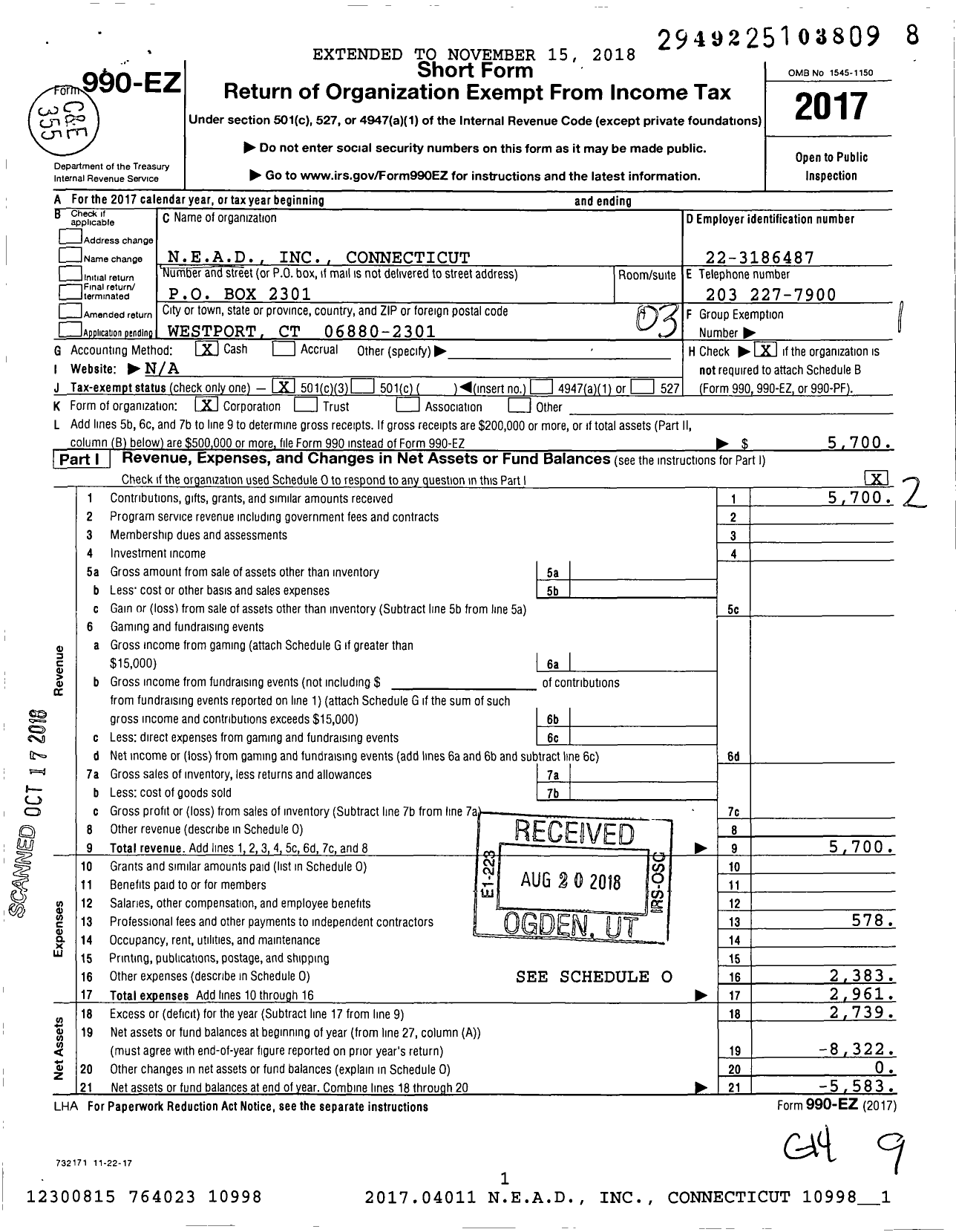 Image of first page of 2017 Form 990EZ for Nead Connecticut