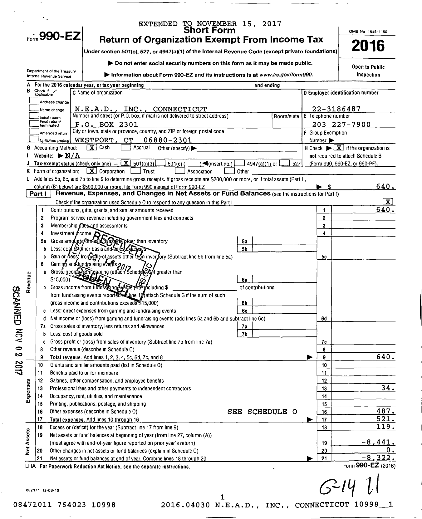 Image of first page of 2016 Form 990EZ for Nead Connecticut