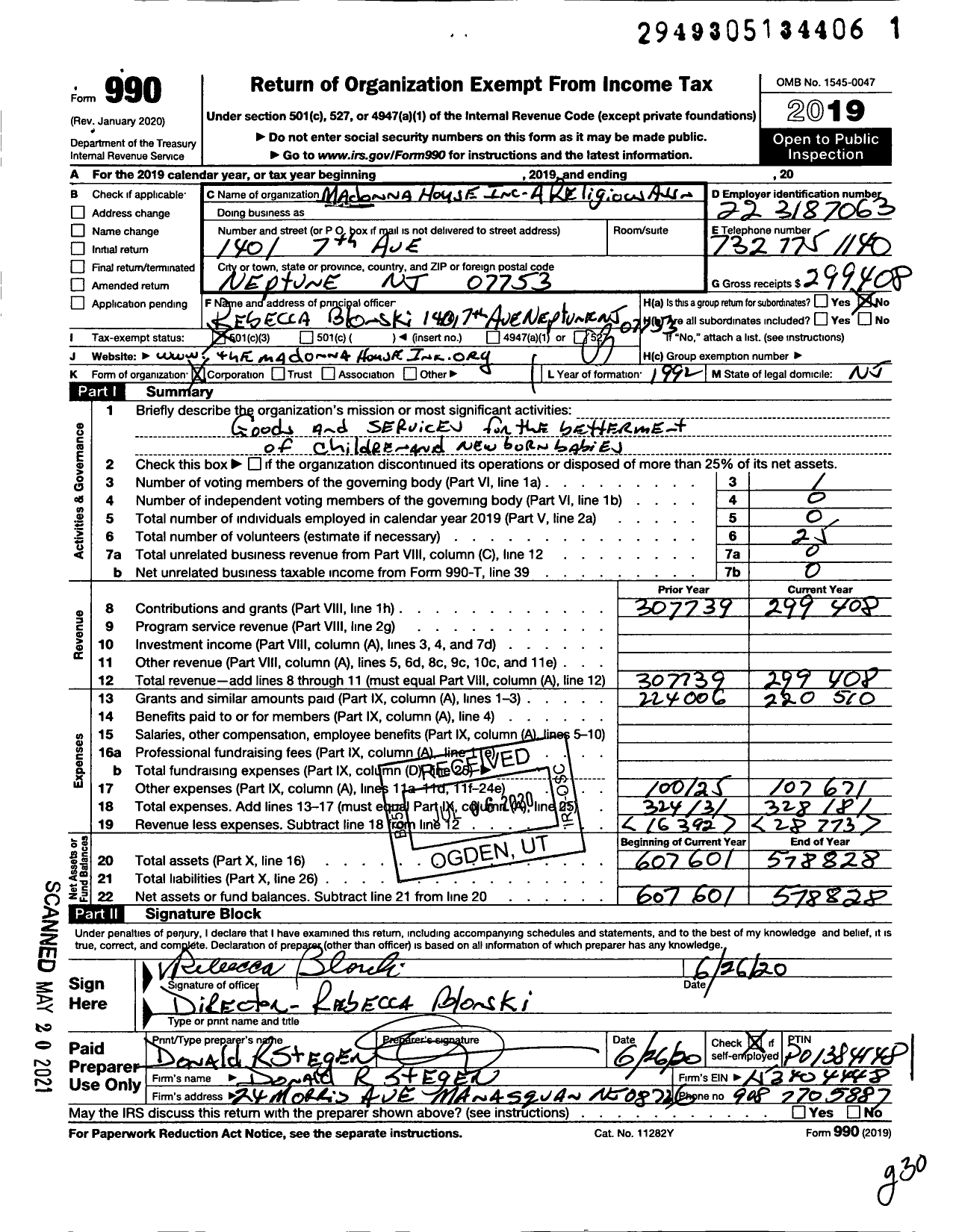 Image of first page of 2019 Form 990 for Madonna House