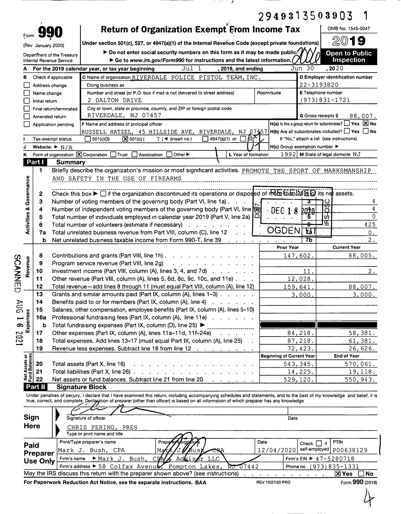 Image of first page of 2019 Form 990O for Riverdale Police Pistol Team