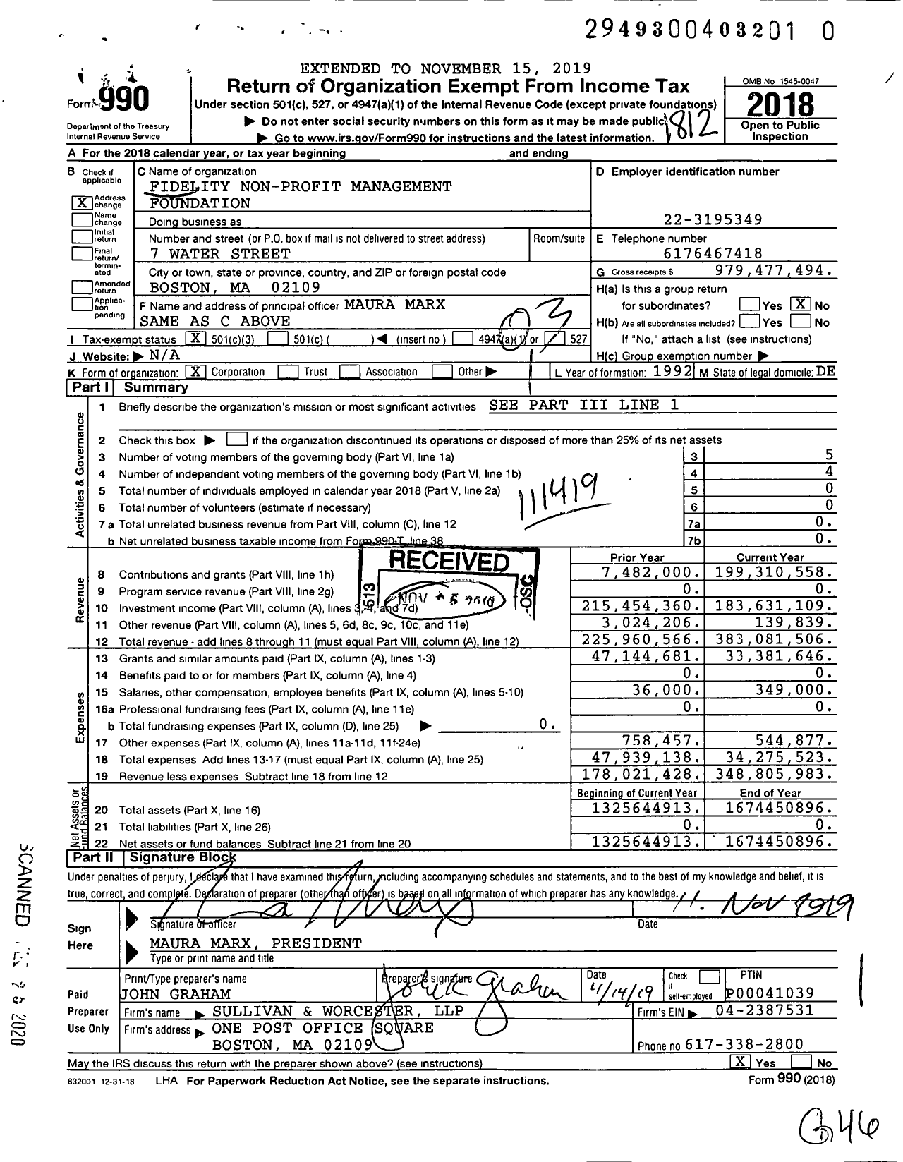 Image of first page of 2018 Form 990 for Fidelity Non-Profit Management Foundation