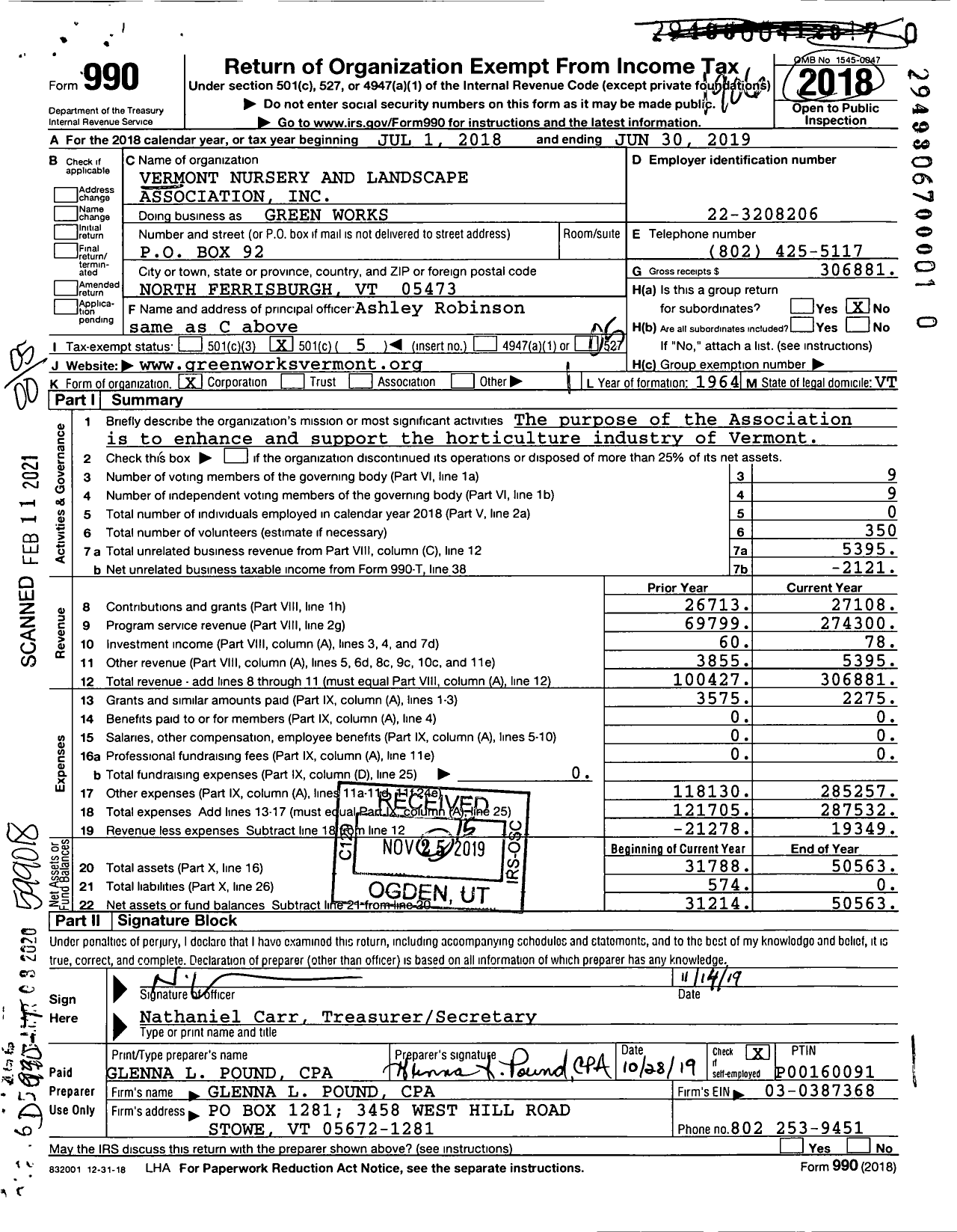Image of first page of 2018 Form 990O for Green Works