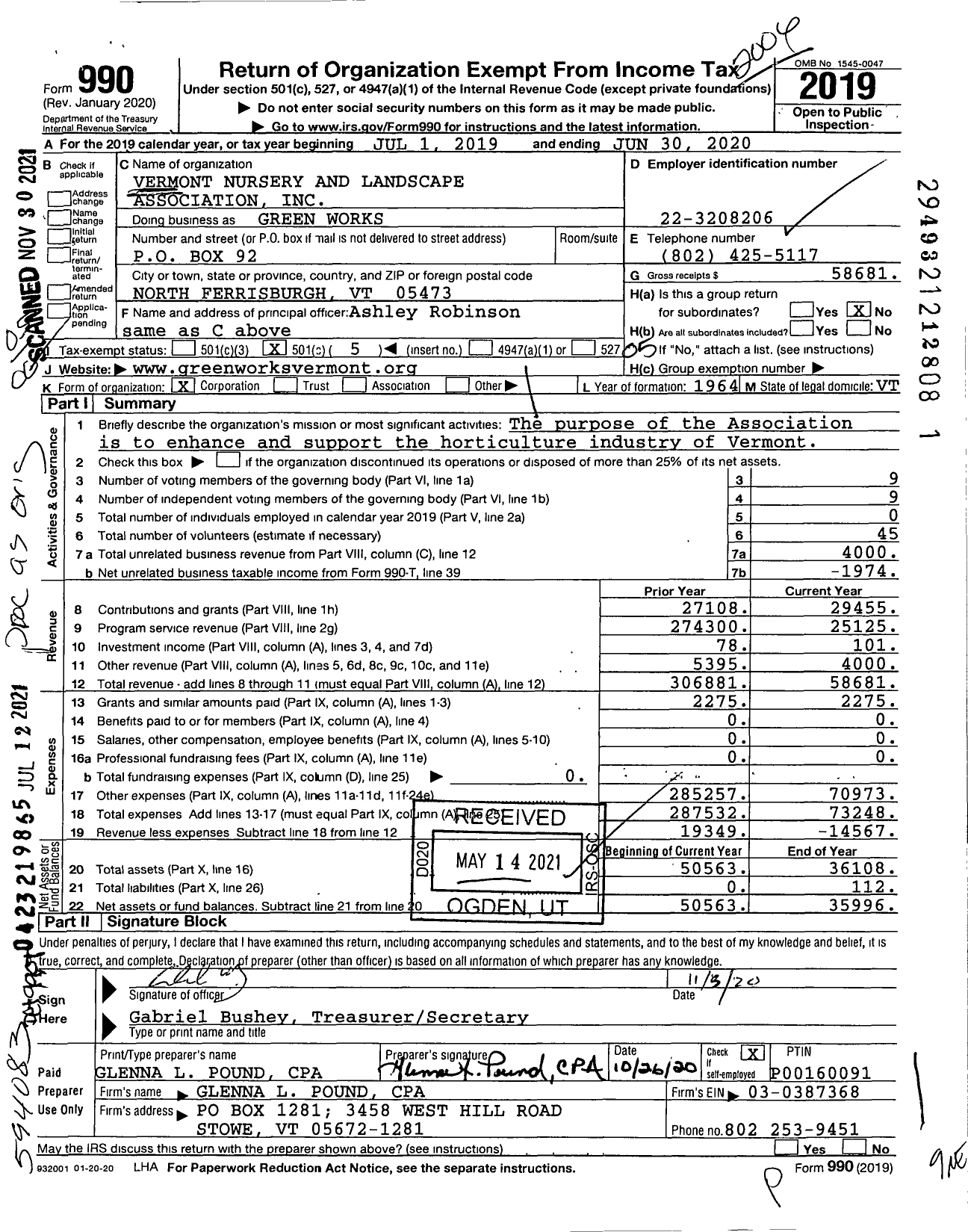 Image of first page of 2019 Form 990O for Green Works