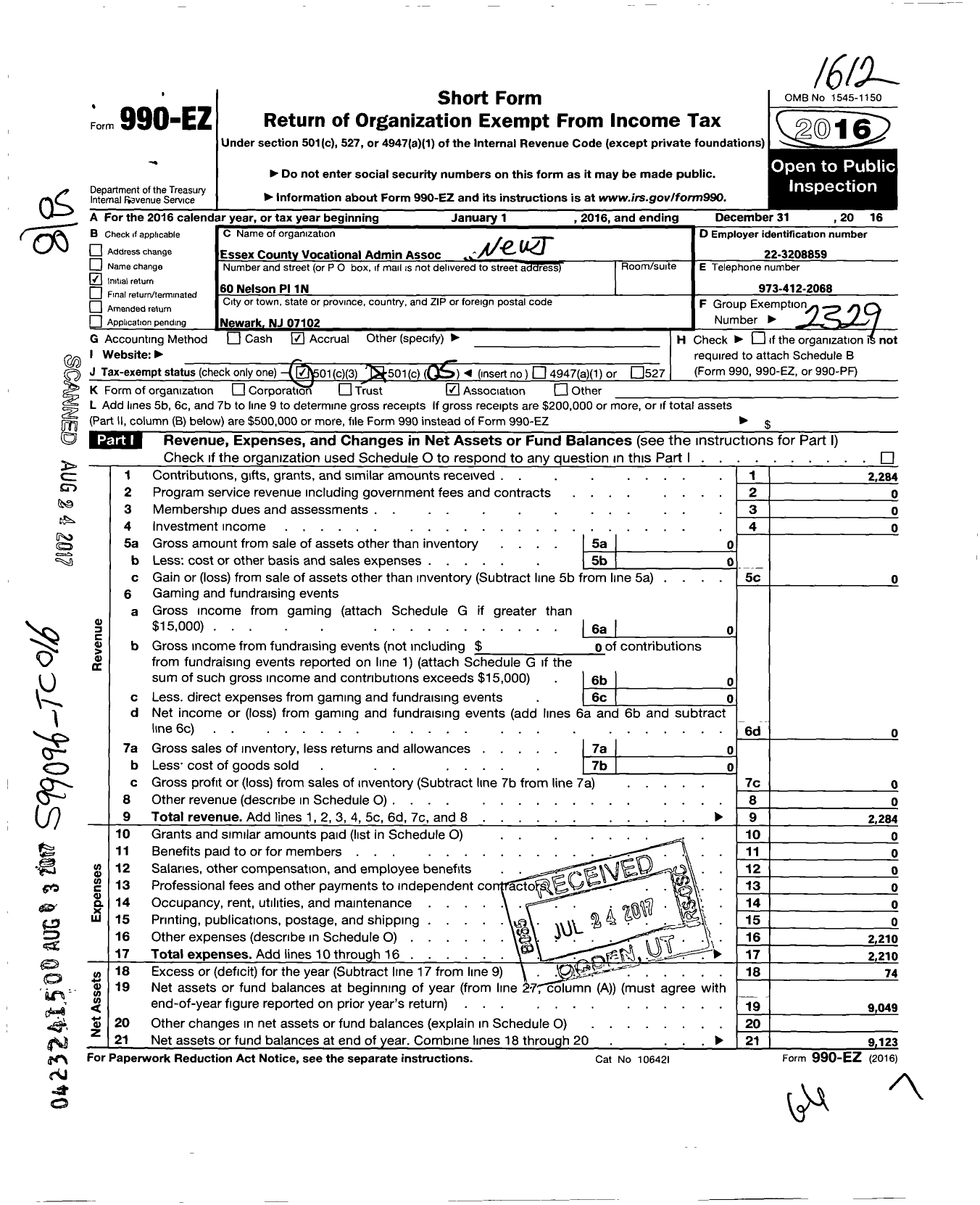 Image of first page of 2016 Form 990EO for New Jersey Education Association - Ess Co Voc Administrators Assn