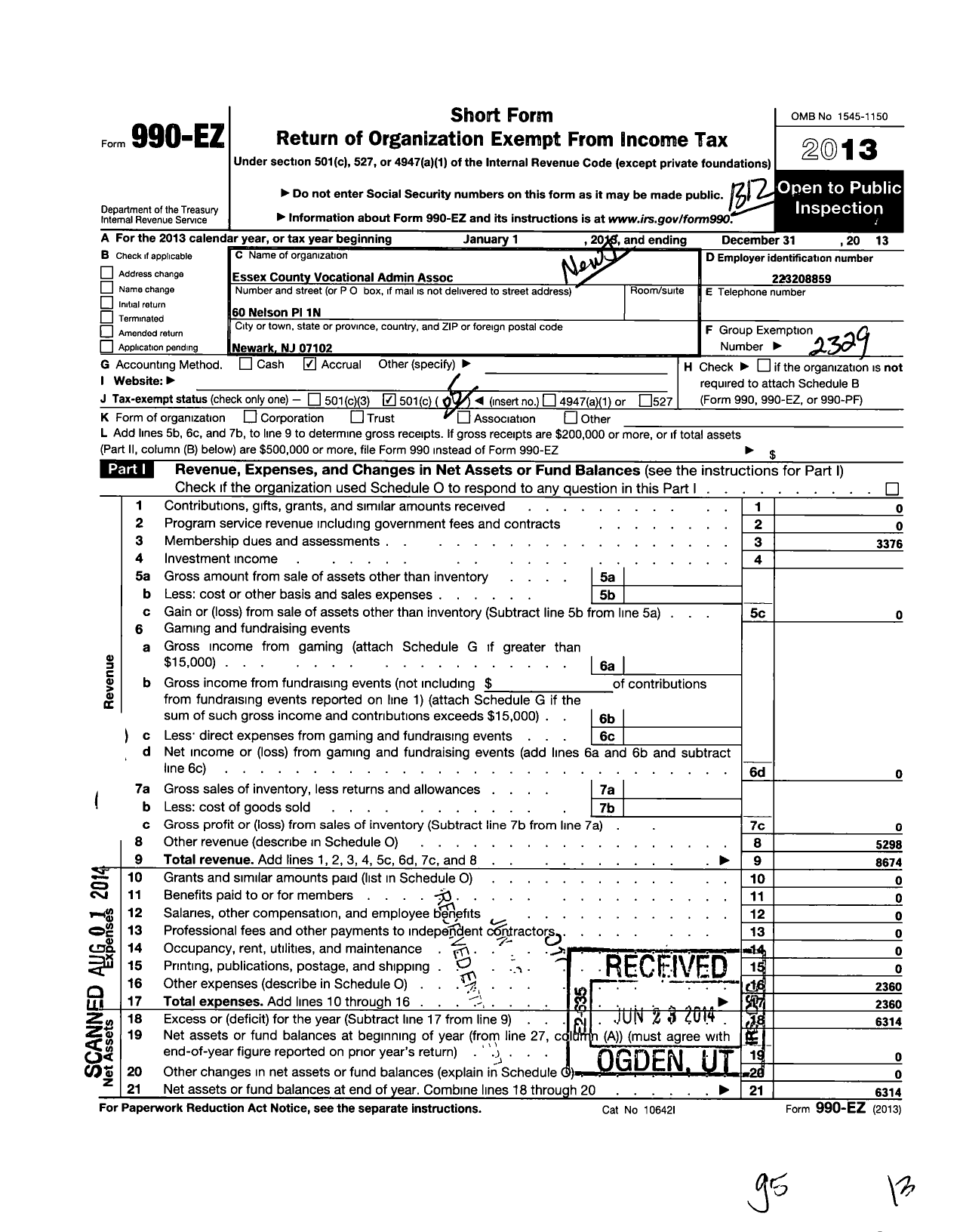 Image of first page of 2013 Form 990EO for New Jersey Education Association - Ess Co Voc Administrators Assn